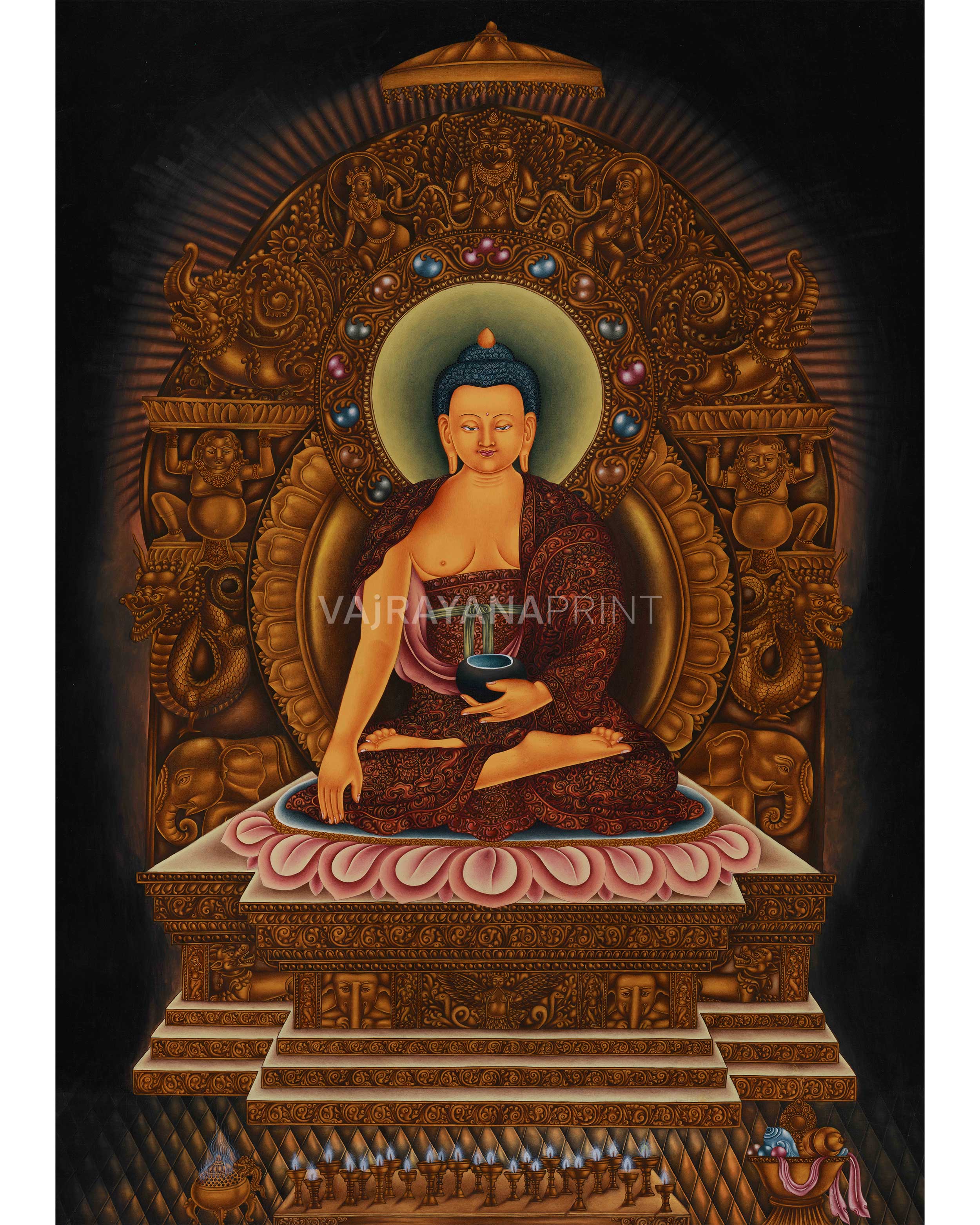Siddhartha Gautama on Majestic Throne | High-Quality Giclee Canvas Print
