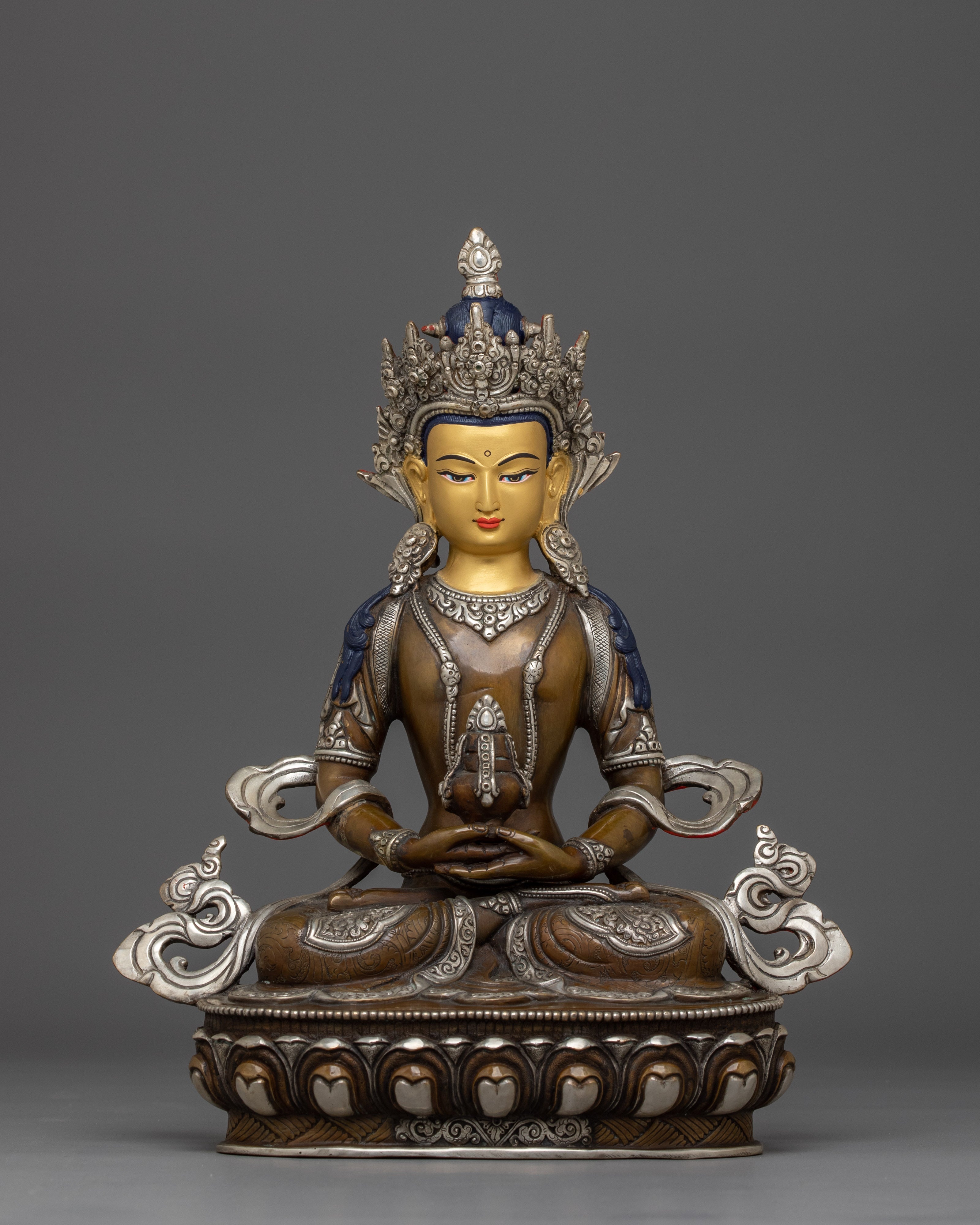 Handcrafted Amitayus Buddhist Oxidized Statue
