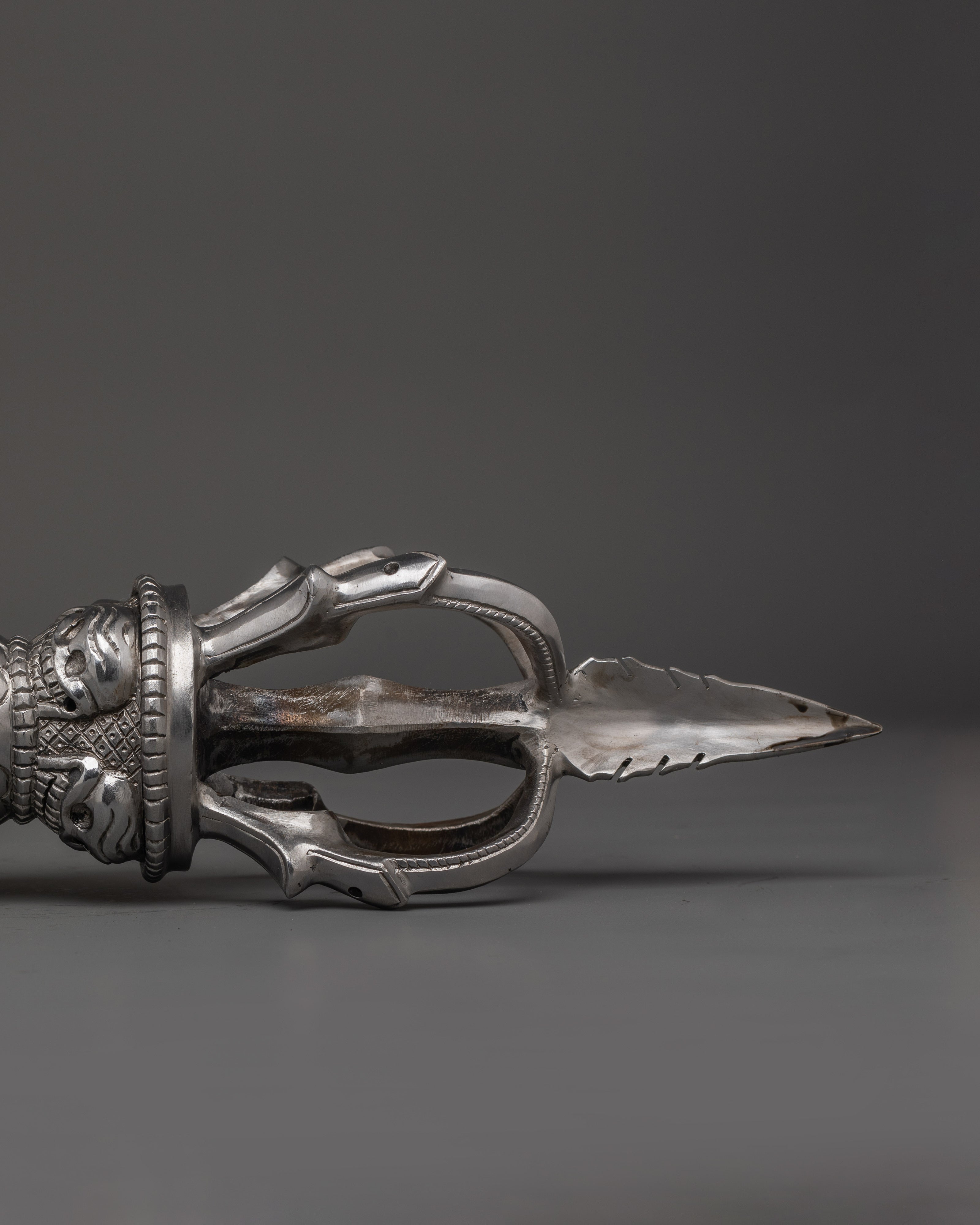 Tibetan Silver Vajra With Stand | Iron Buddhist Ritual Tool