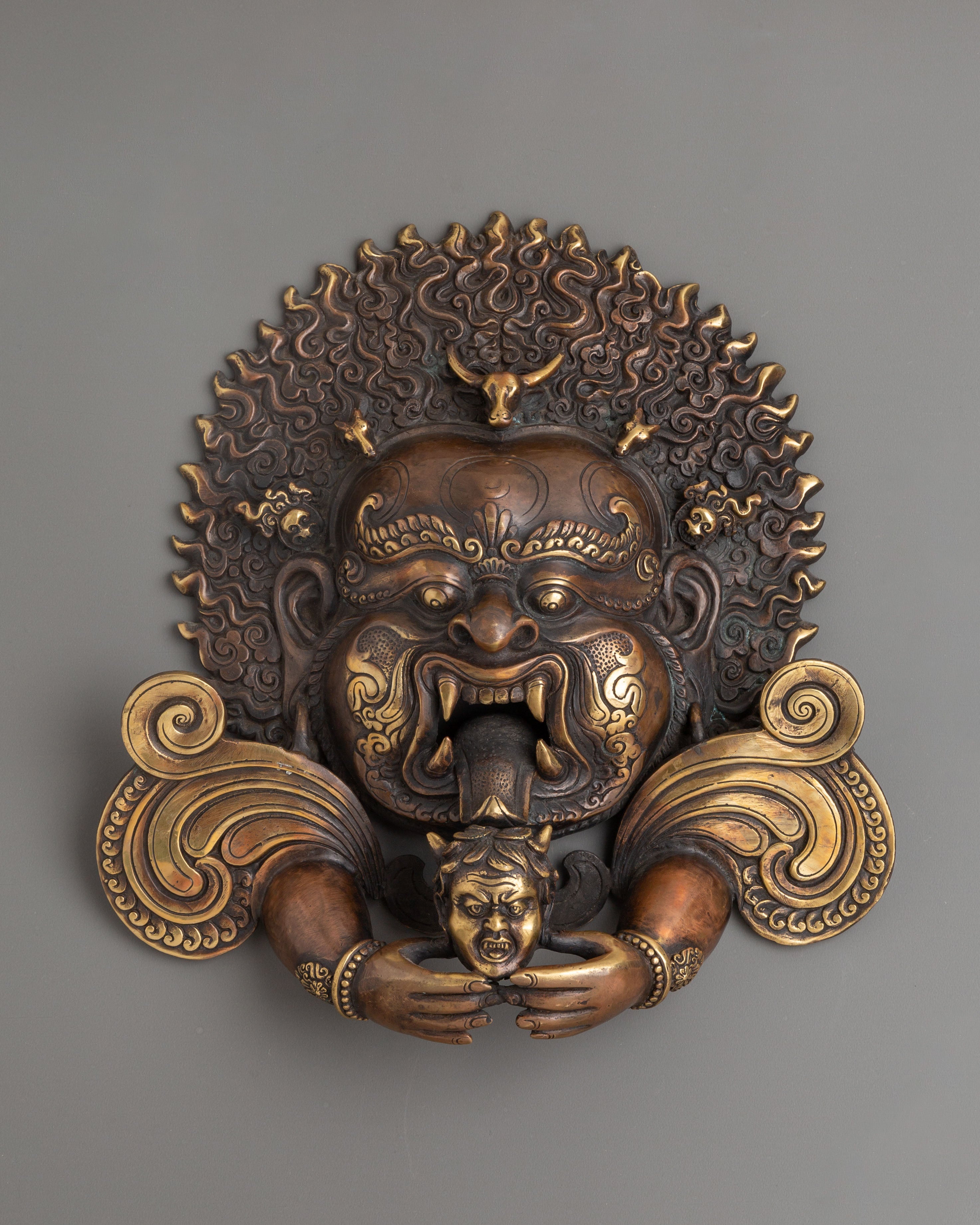 Handmade Kirtimukha Brass Wall Hanging | Mahakala Protective Deity Mask