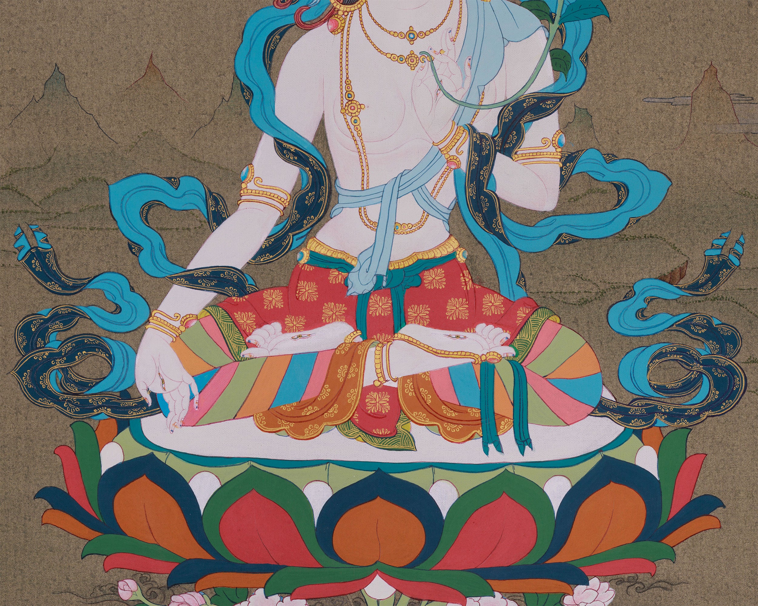 White Tara, Healing Goddess | Tibetan Artwork of Longevity and Protection