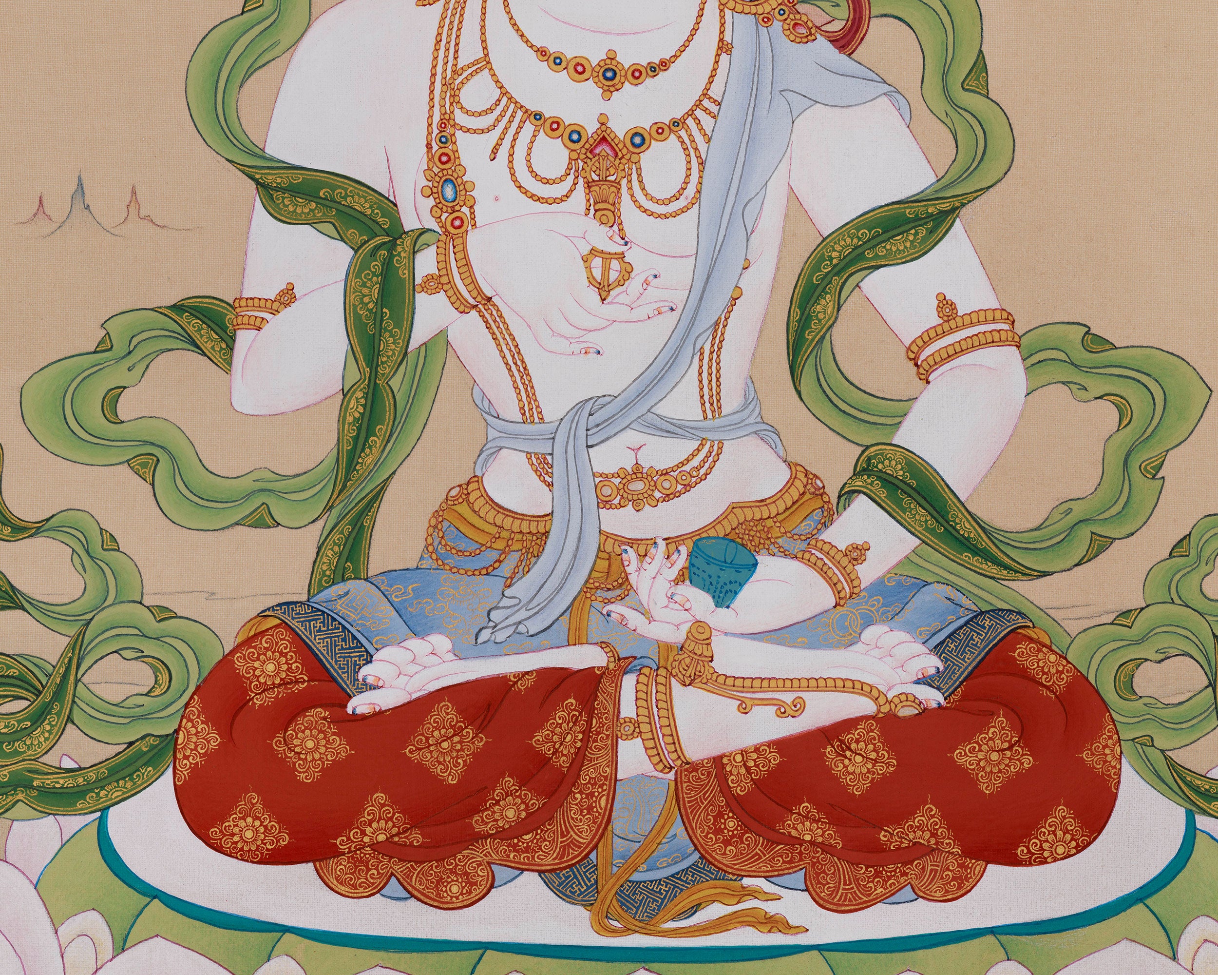 Elegant Tibetan Vajrasattva Thangka | Spiritual Cleansing with 24K Gold Accents