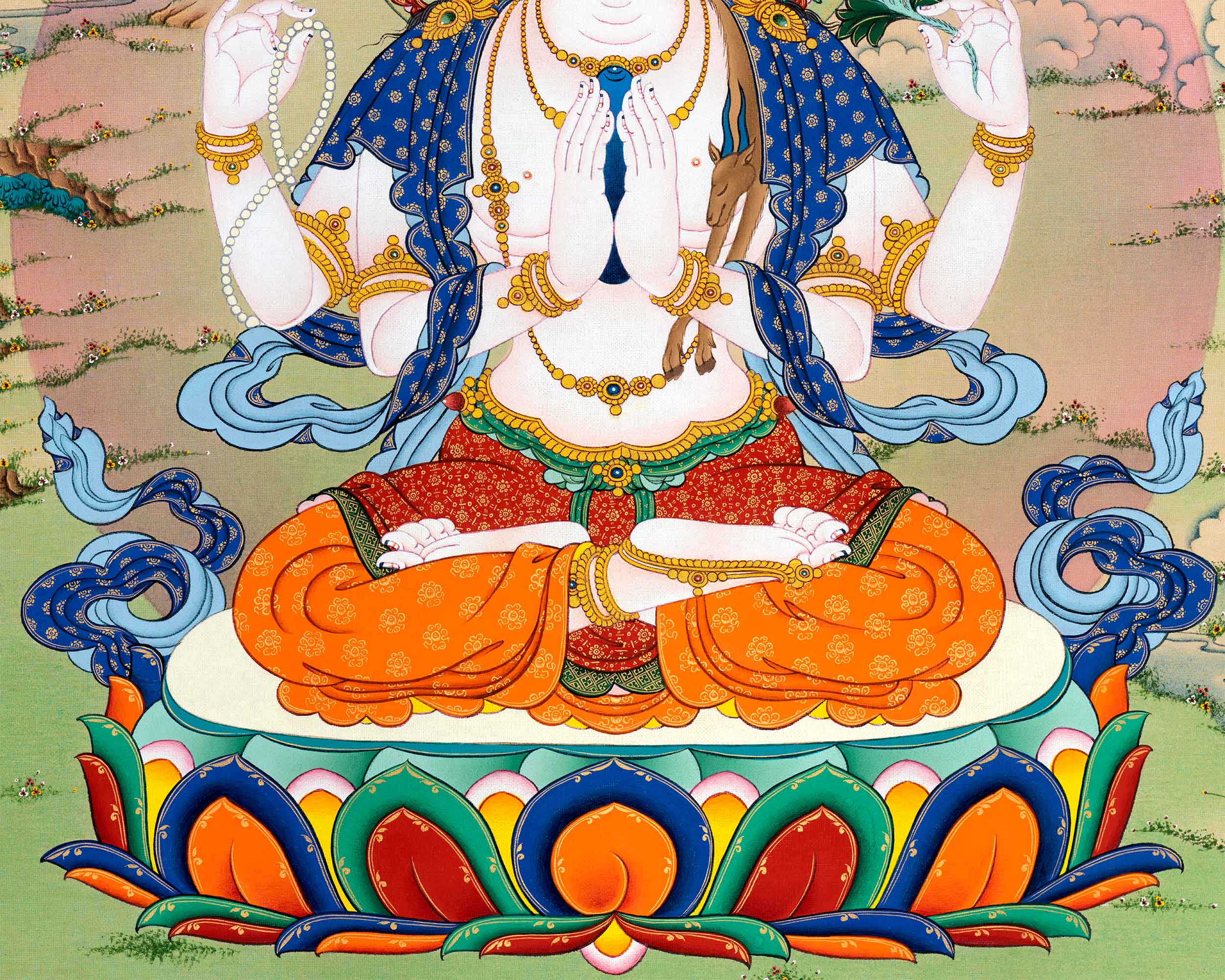 Chenrezig's Thangka Print for Inner Tranquility | The Bodhisattva of Compassion