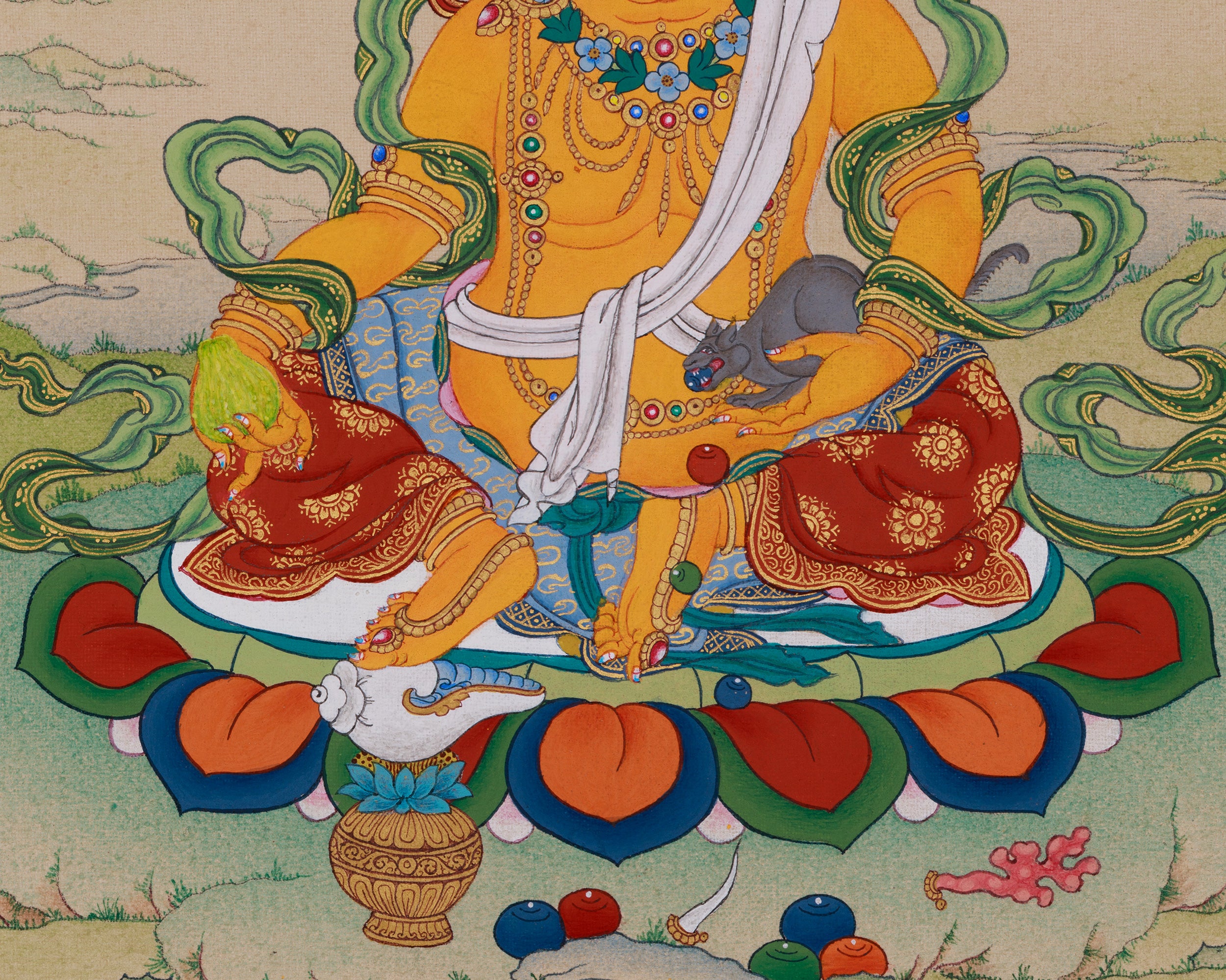 Dzambhala Wealth Buddha Thangka | Tibetan Art of Prosperity and Abundance
