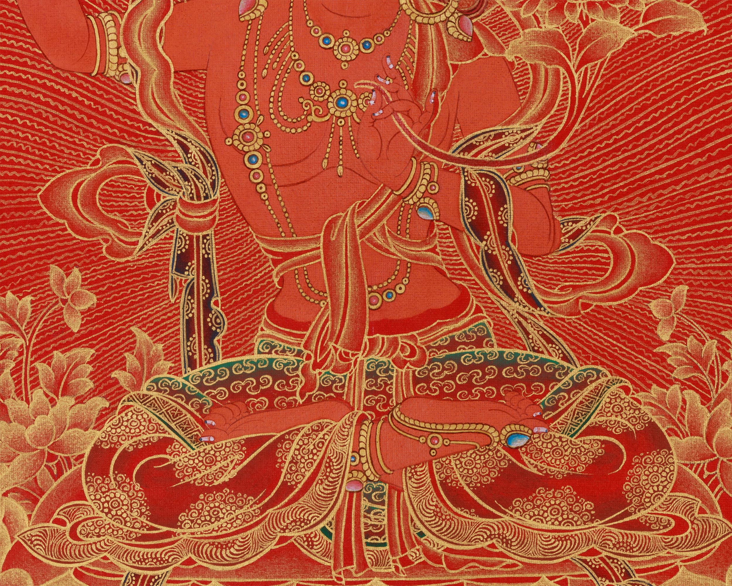 Gold Thangka of Manjushri | Bodhisattva of Supreme Wisdom & Enlightenment
