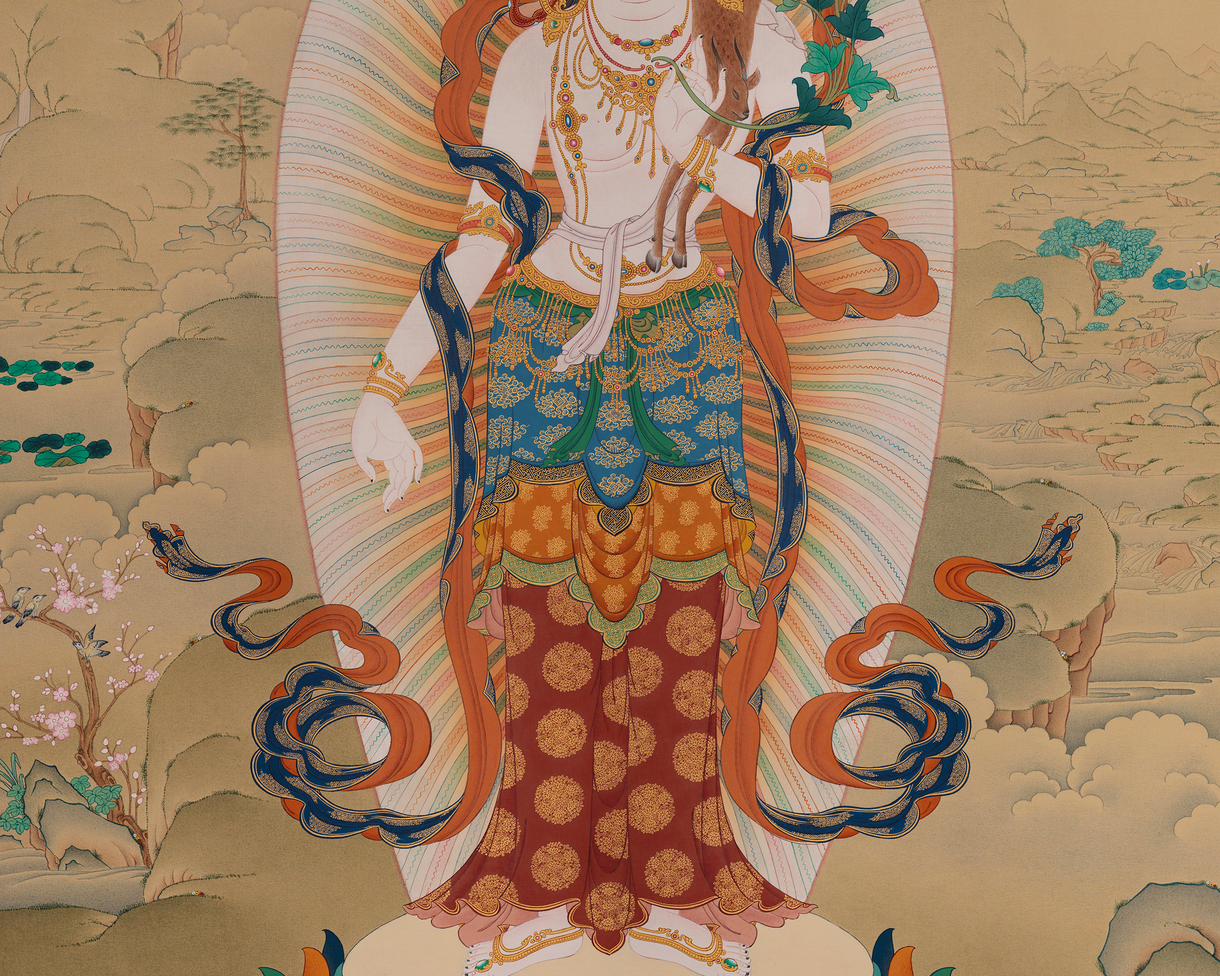 Tibetan Standing Chenrezig Thangka | The Bodhisattva of Compassion