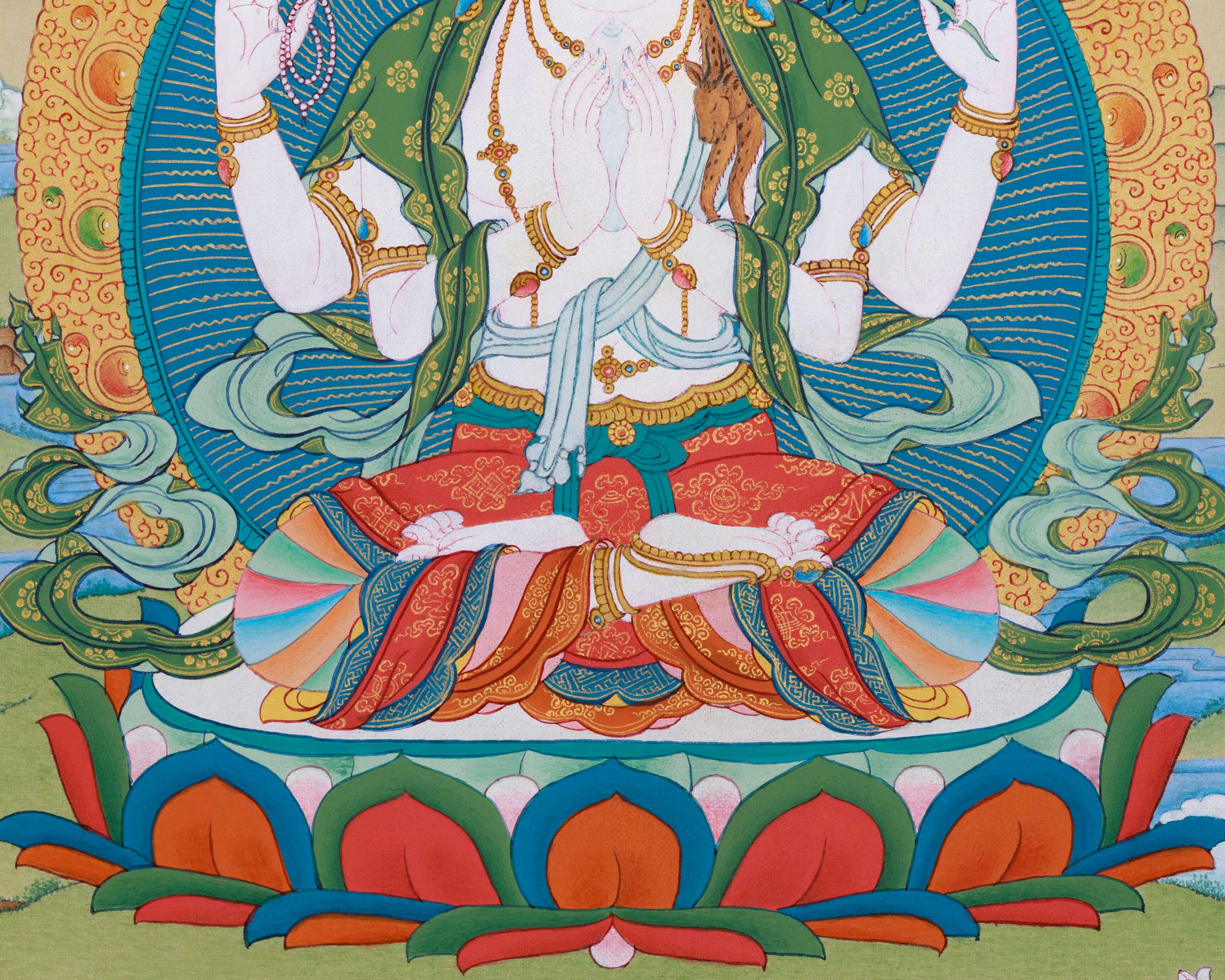Small Chenresig Thangka in 24K Gold