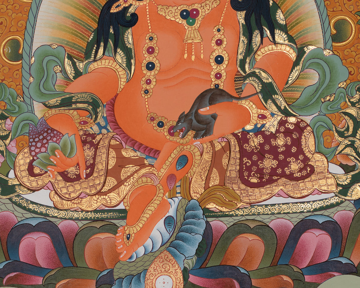 Dzambala Kubera Thangka Art | Divine Wealth and Prosperity | Home with Wealth and Good Fortune |