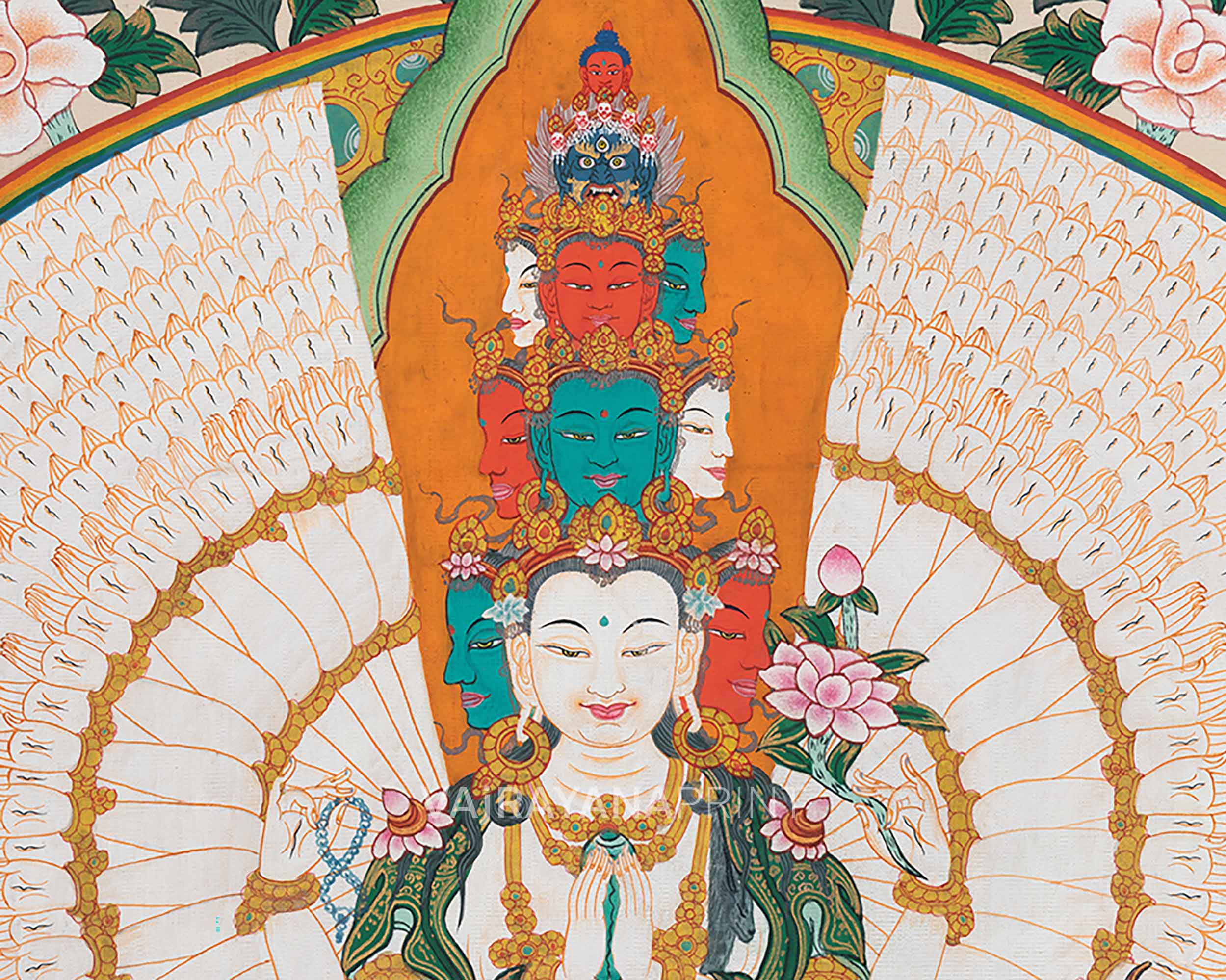 1000-Armed Chenrezig Thangka Print | Divine Tibetan Art | Meditative Masterpiece