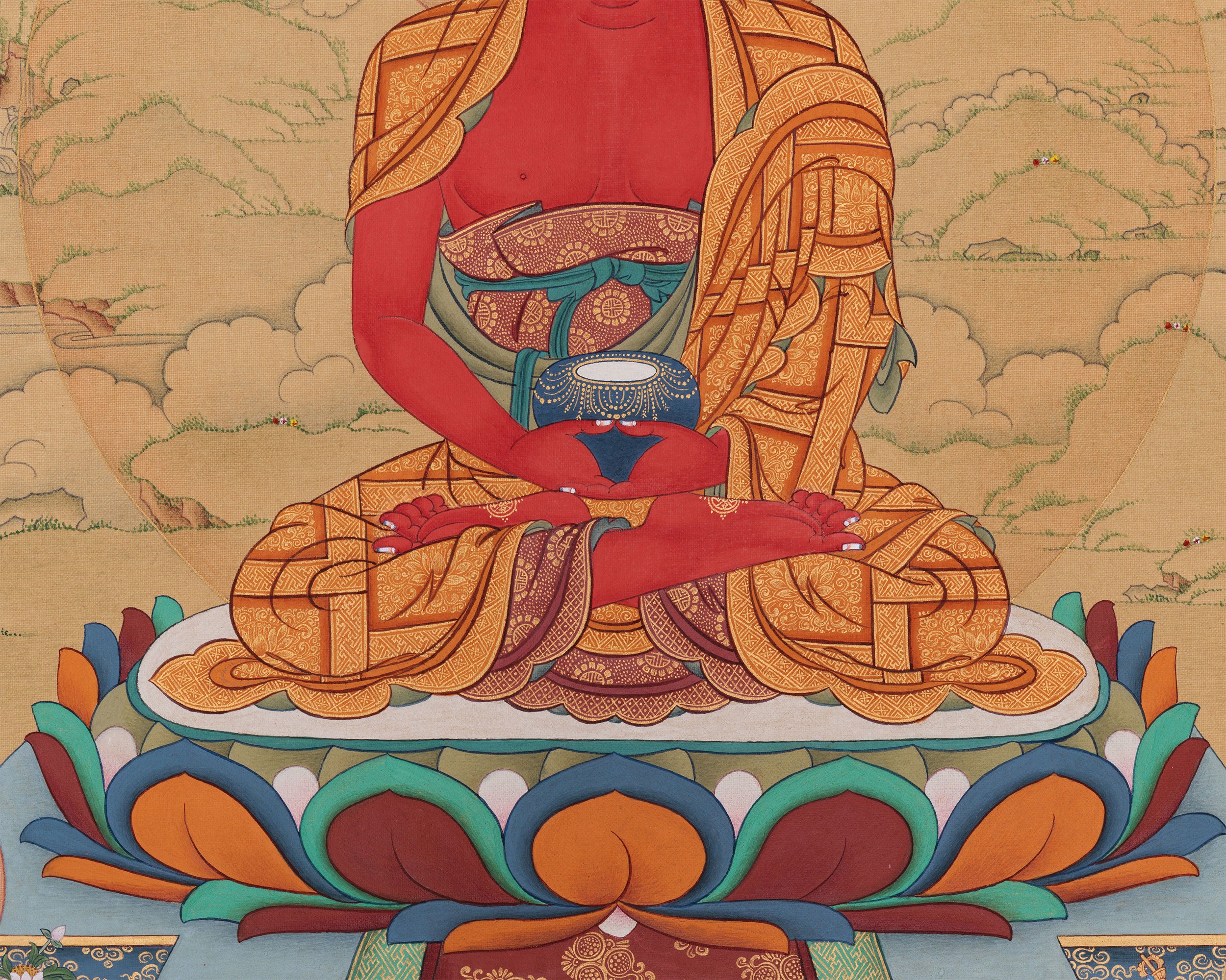 Red Buddha Amitabha Thangka | Deity of Boundless Light and Infinite Compassion