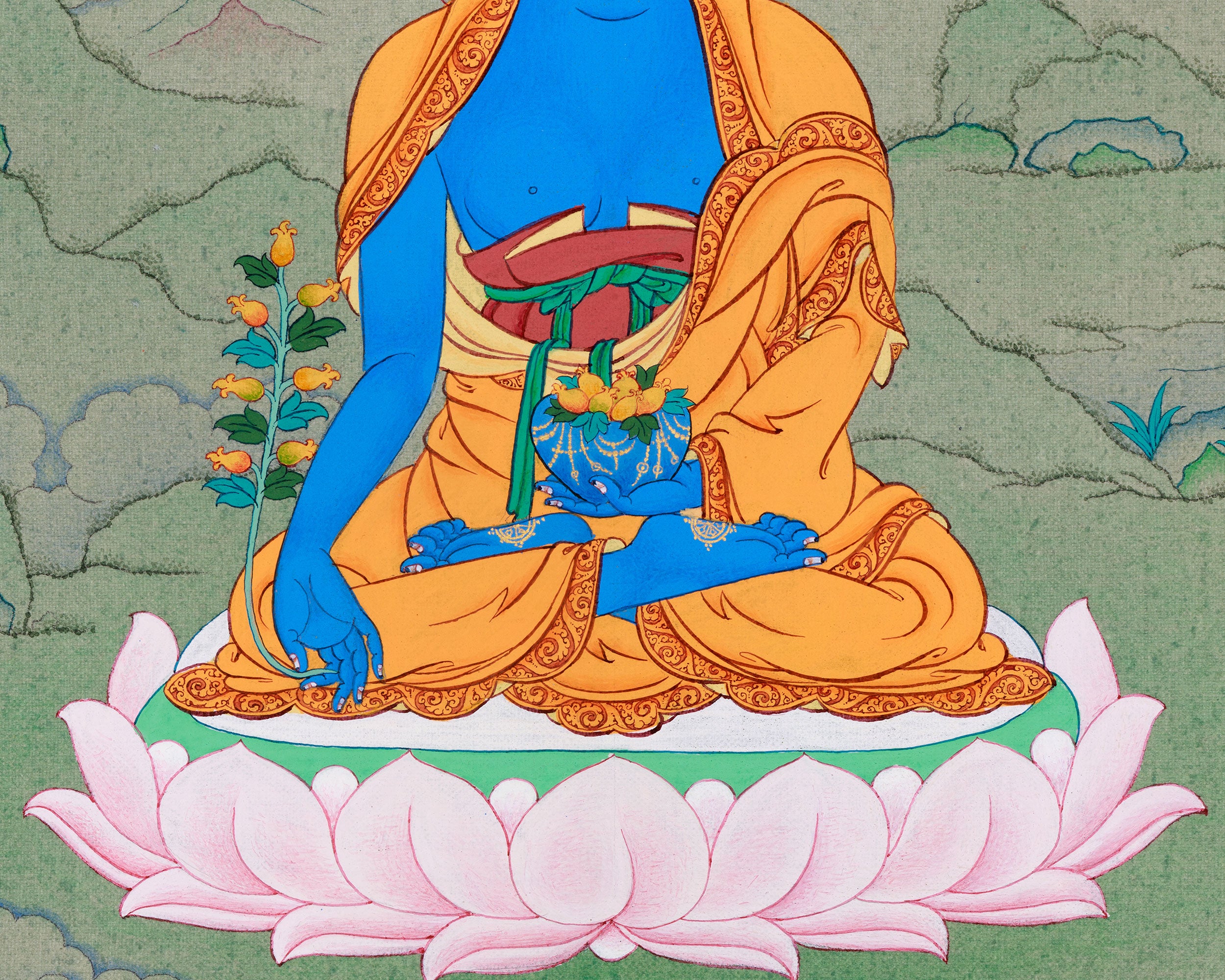 Traditional Bhaishajyaguru Thangka | Medicine Buddha in Himalayan Art