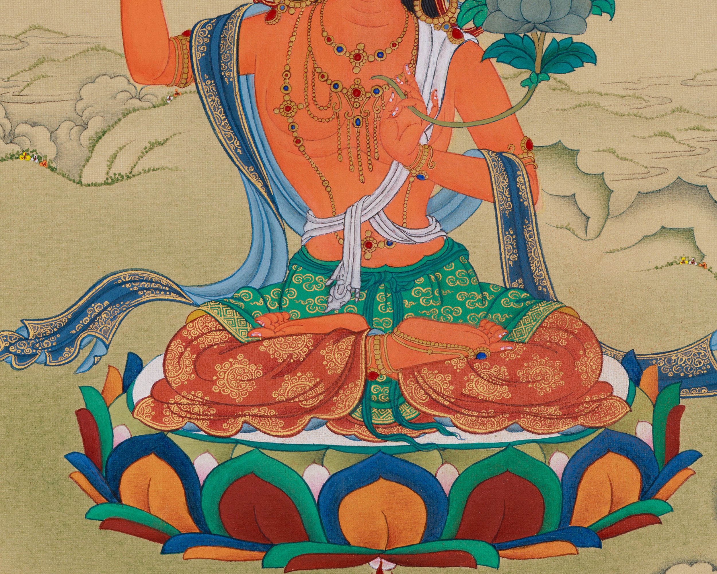 Traditional Manjushri With Mitrupa Thangka | A Gateway to Insight