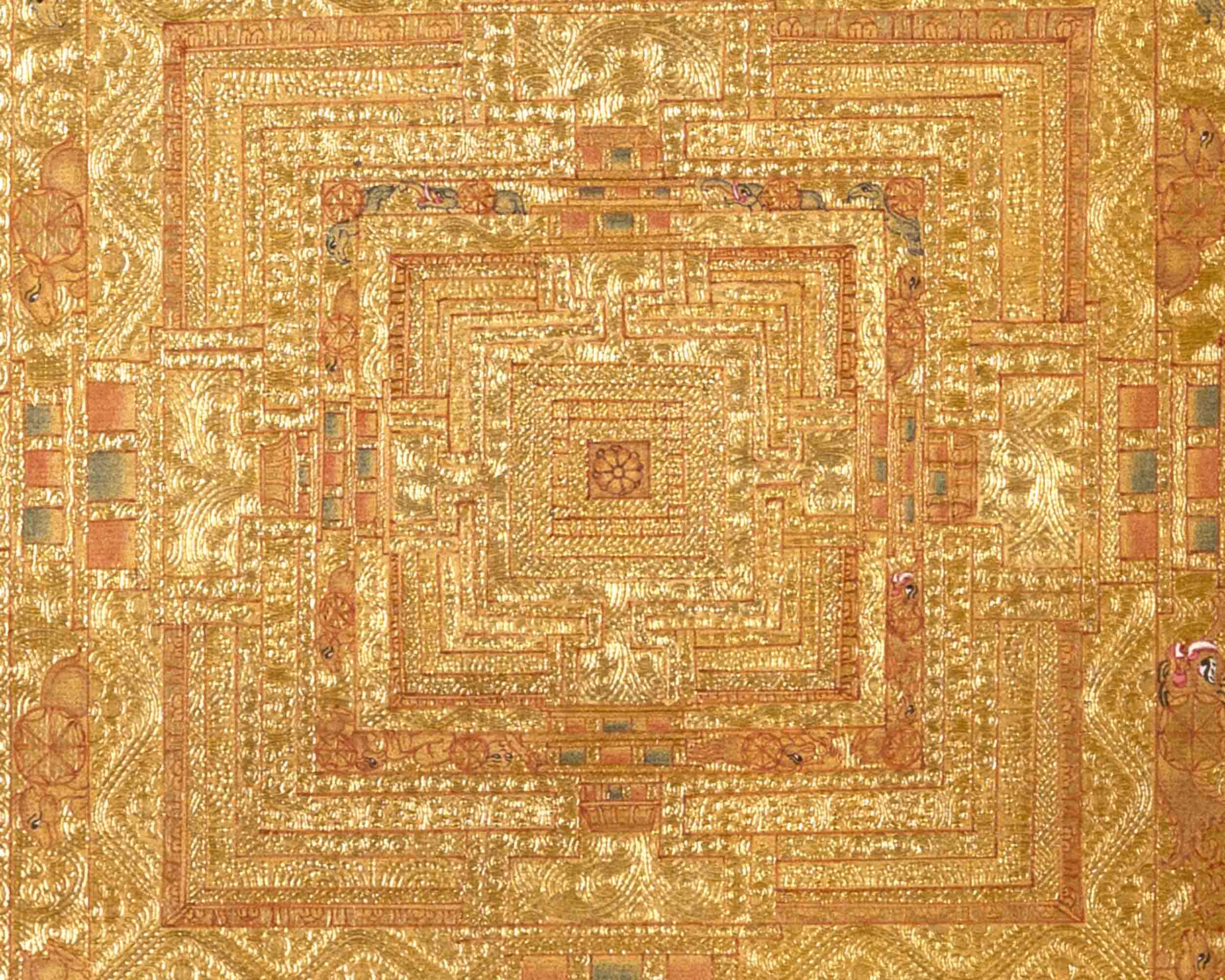 Original Hand Painted Full 24K Gold Style Kalachakra Mandala Tibetan Thangka