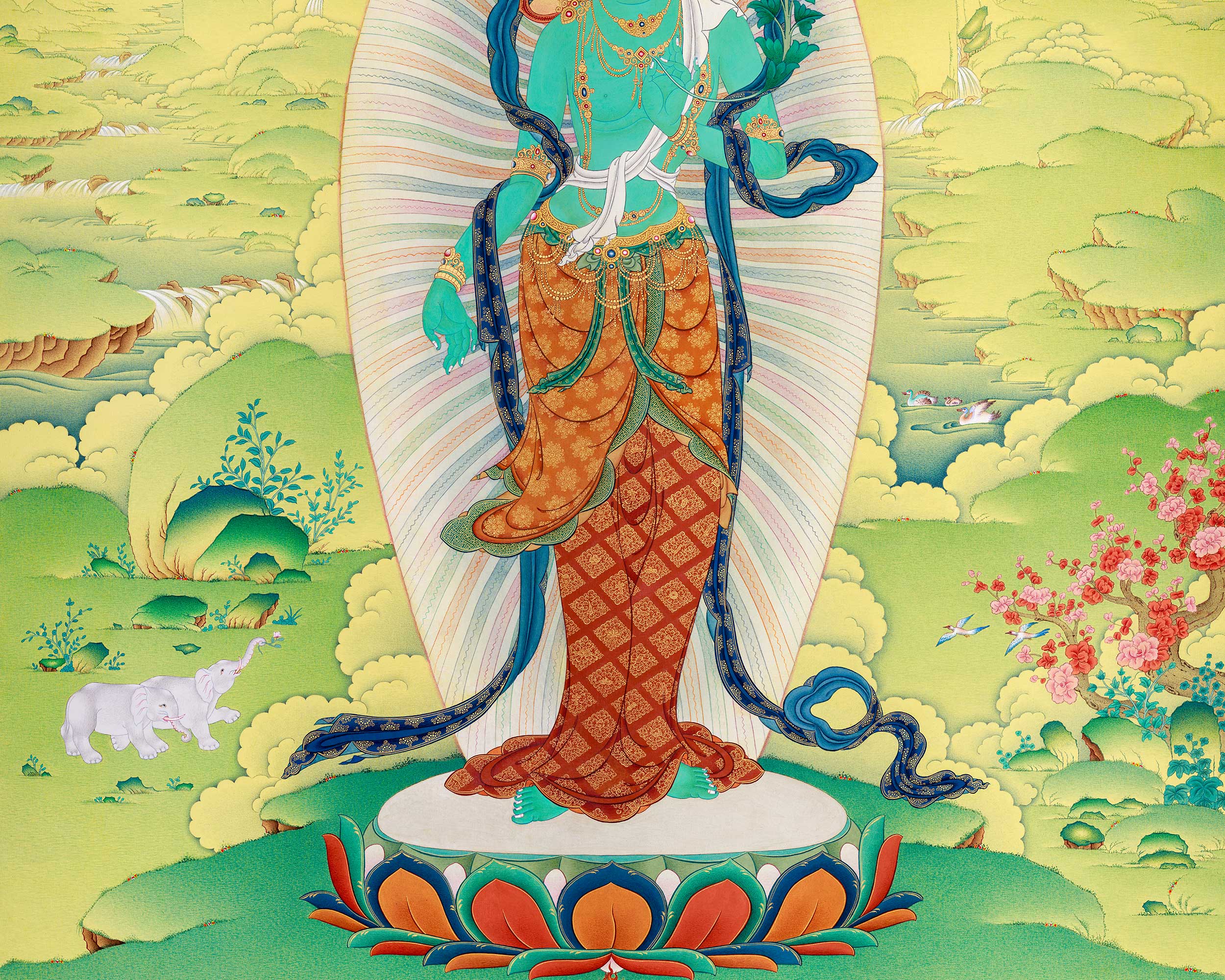 Extra-ordinary Green Tara Thangka: Large Canvas Art