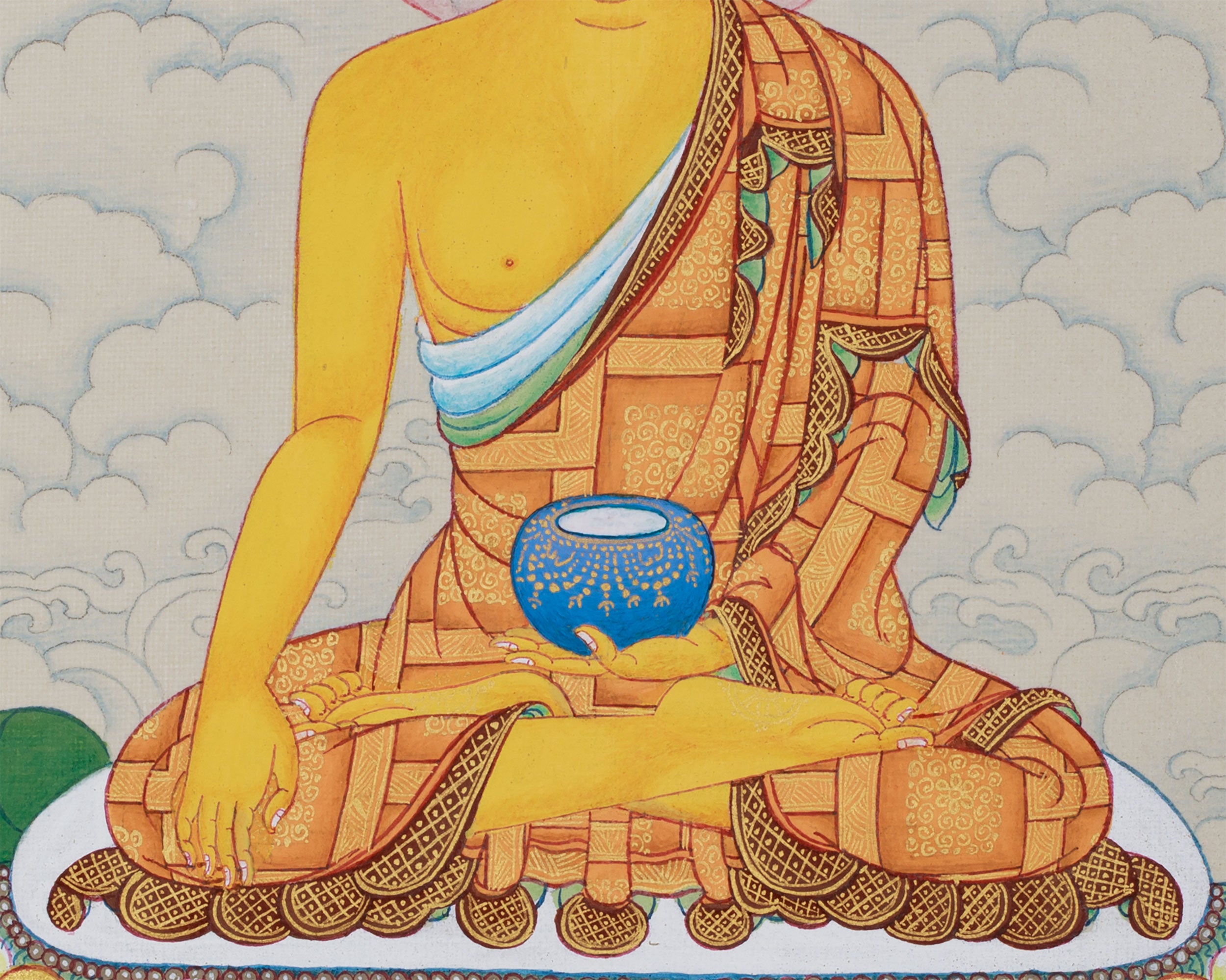 9-Inches Shakyamuni Buddha Thangka | Hand-Painted with Natural Stone Colors and 24K Gold