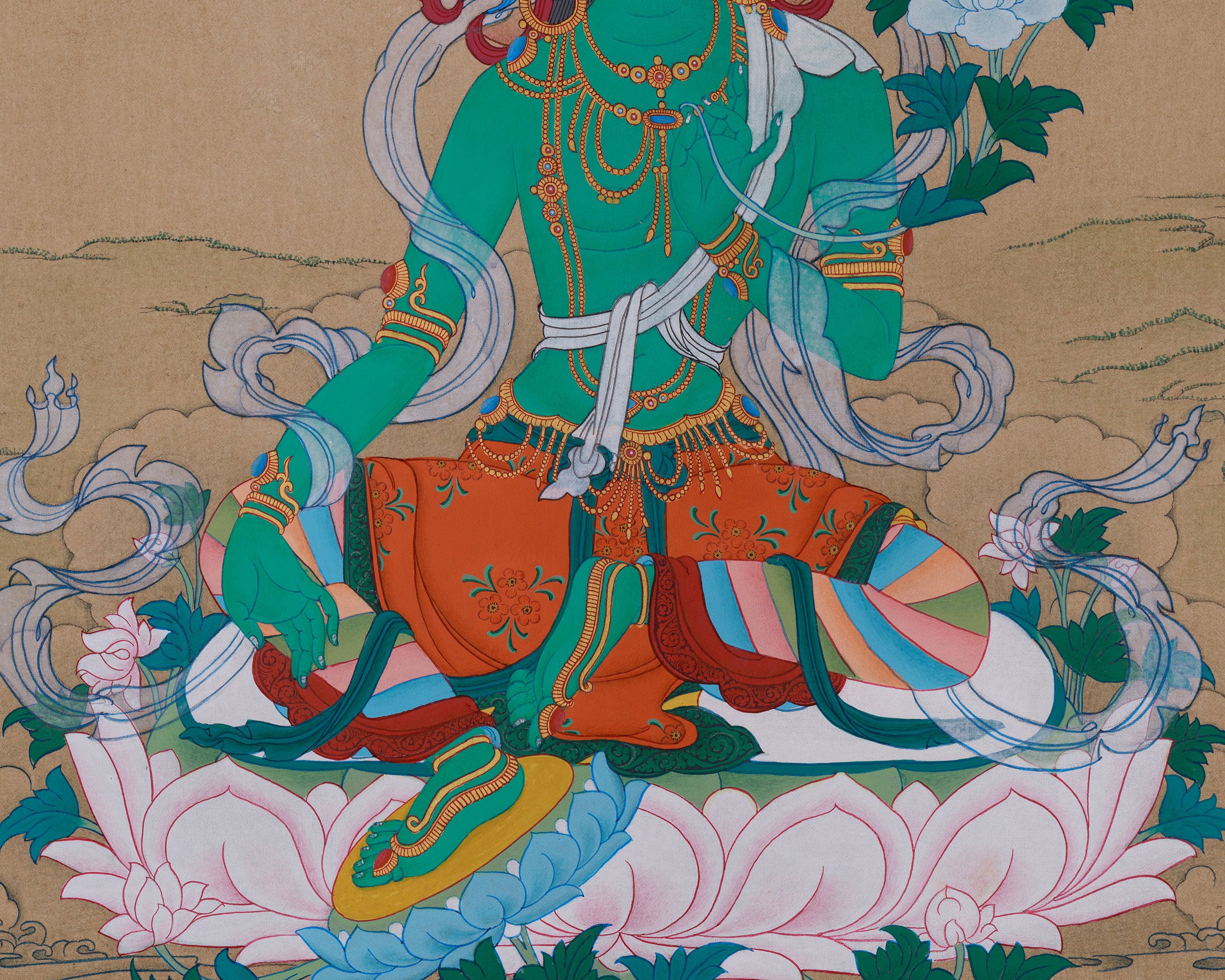Tibetan Shyama Tara Painting | Green Tara Goddess of Protection & Swift Aid