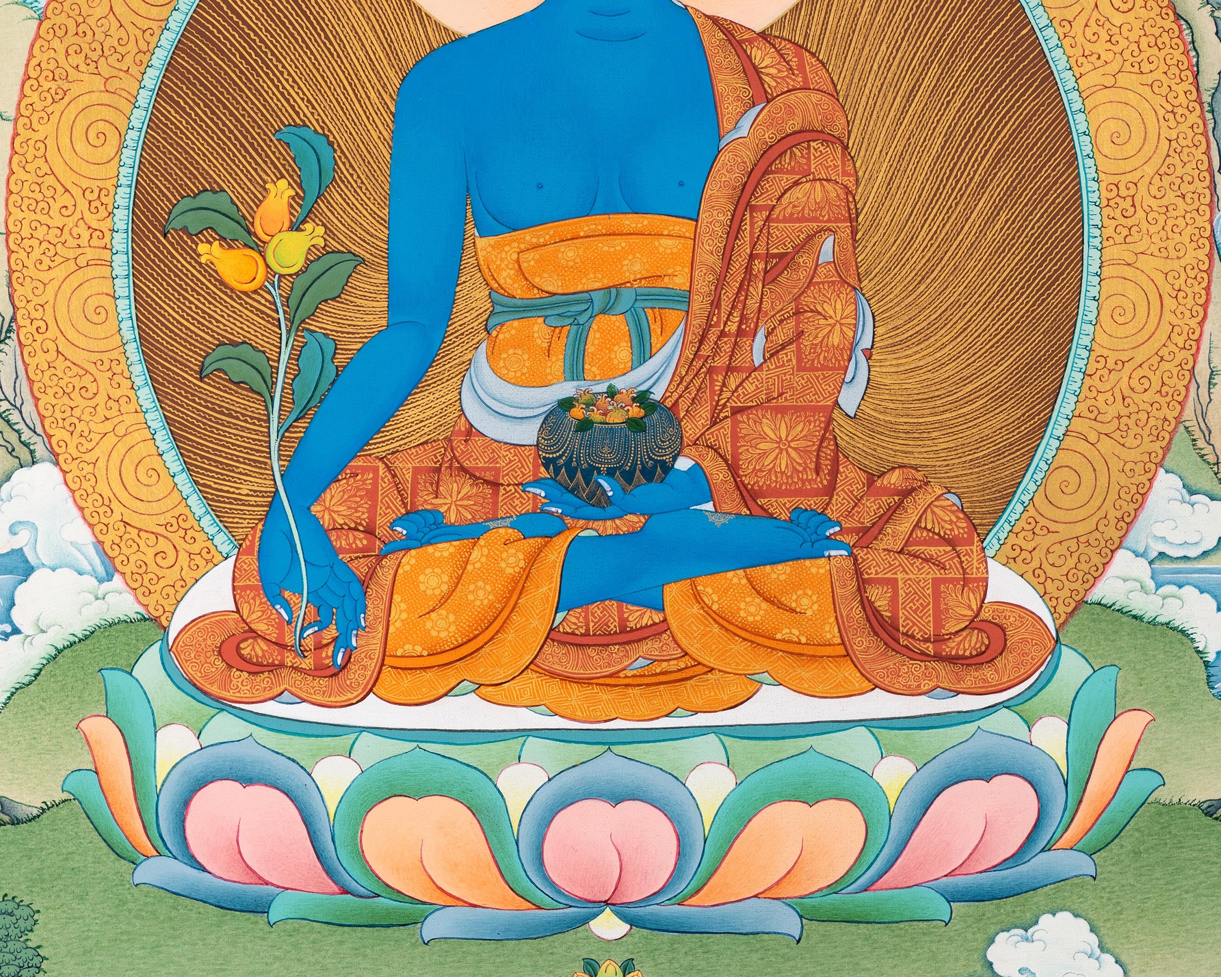 Medicine Buddha Meditation Thangka Print | Bhaisajyaguru Painting