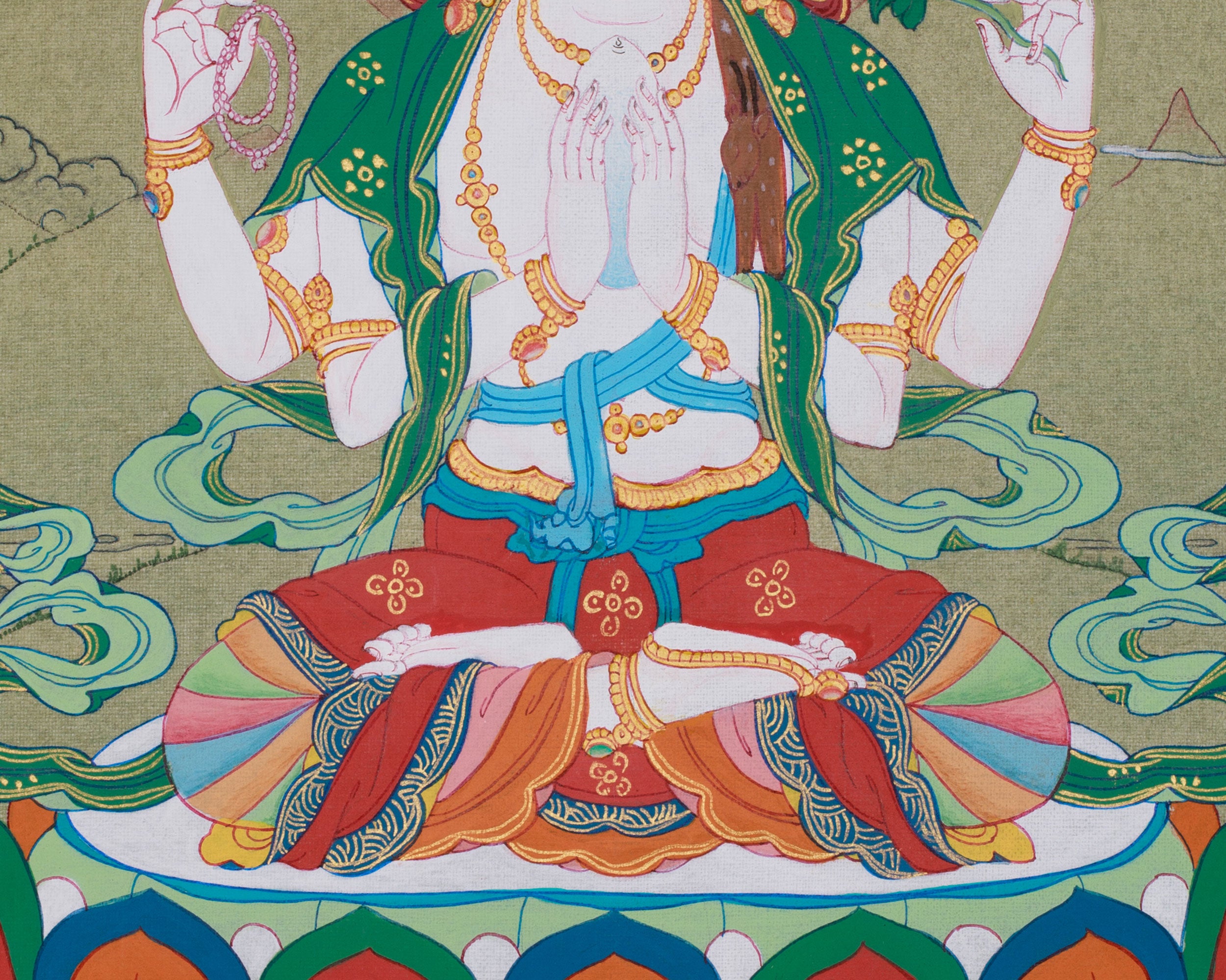 12 Inch Chenrezig Buddha Thangka | Embodiment of Infinite Compassion
