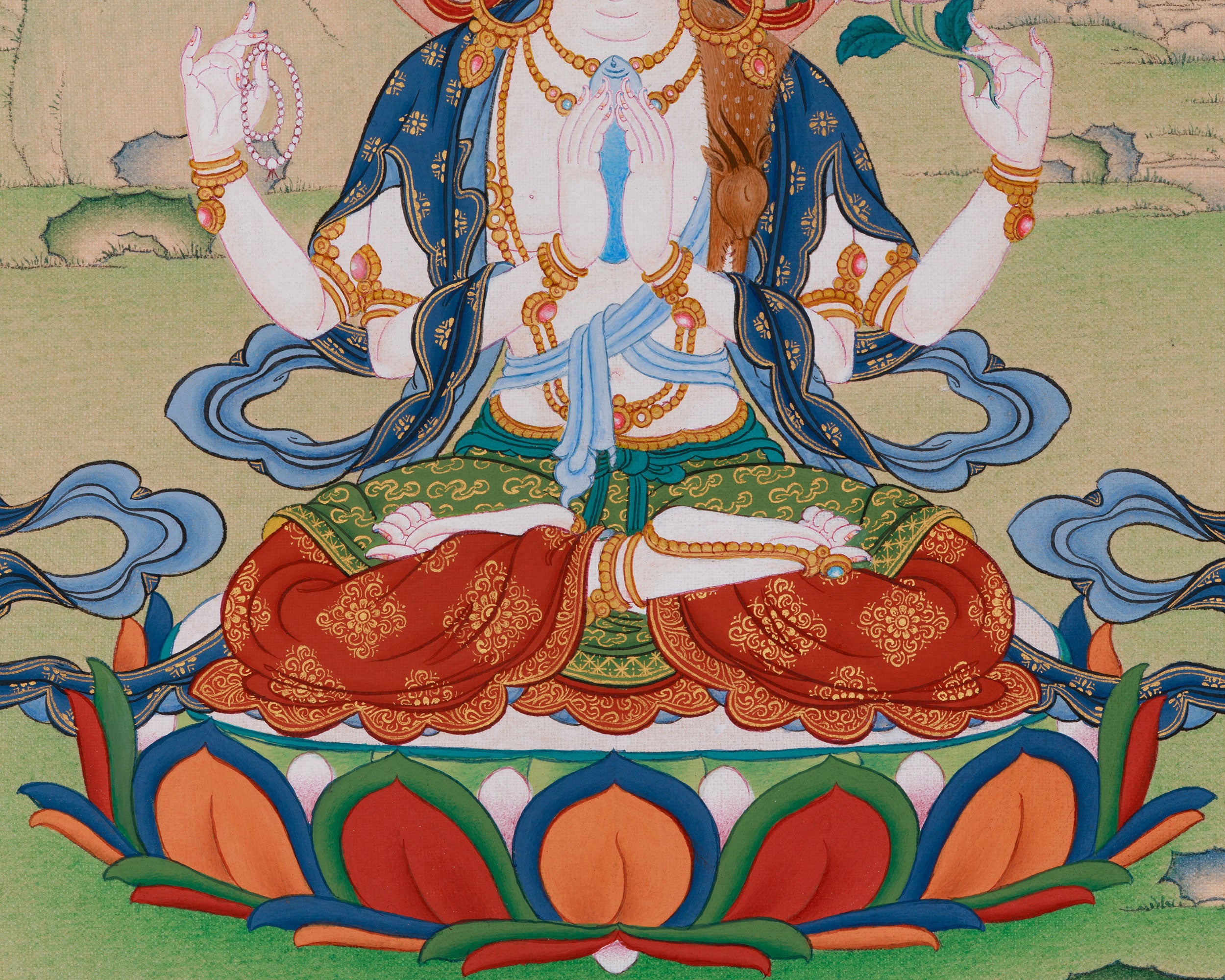 13-Inches Chenrezig Thangka | Four Armed Avalokiteshvara | Karma Gadri Tibetan Art