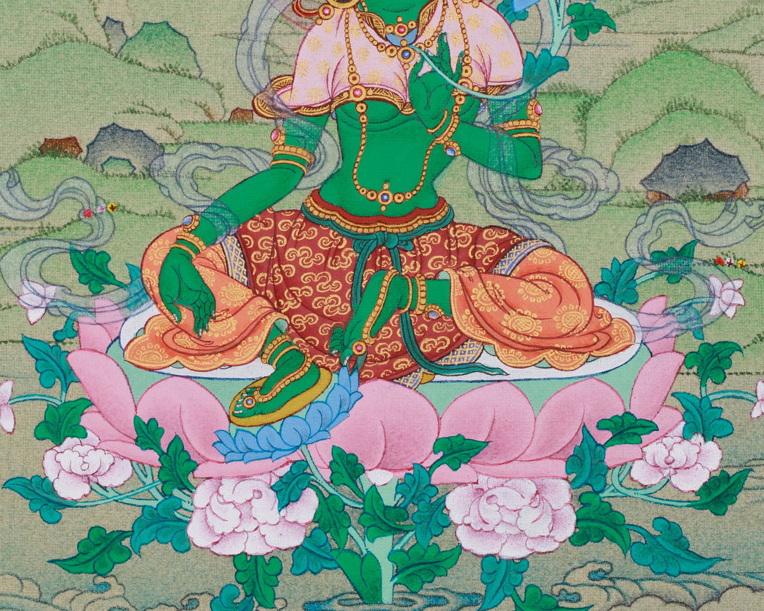 Hand-Painted Small Green Tara Painting | Goddess of Compassion