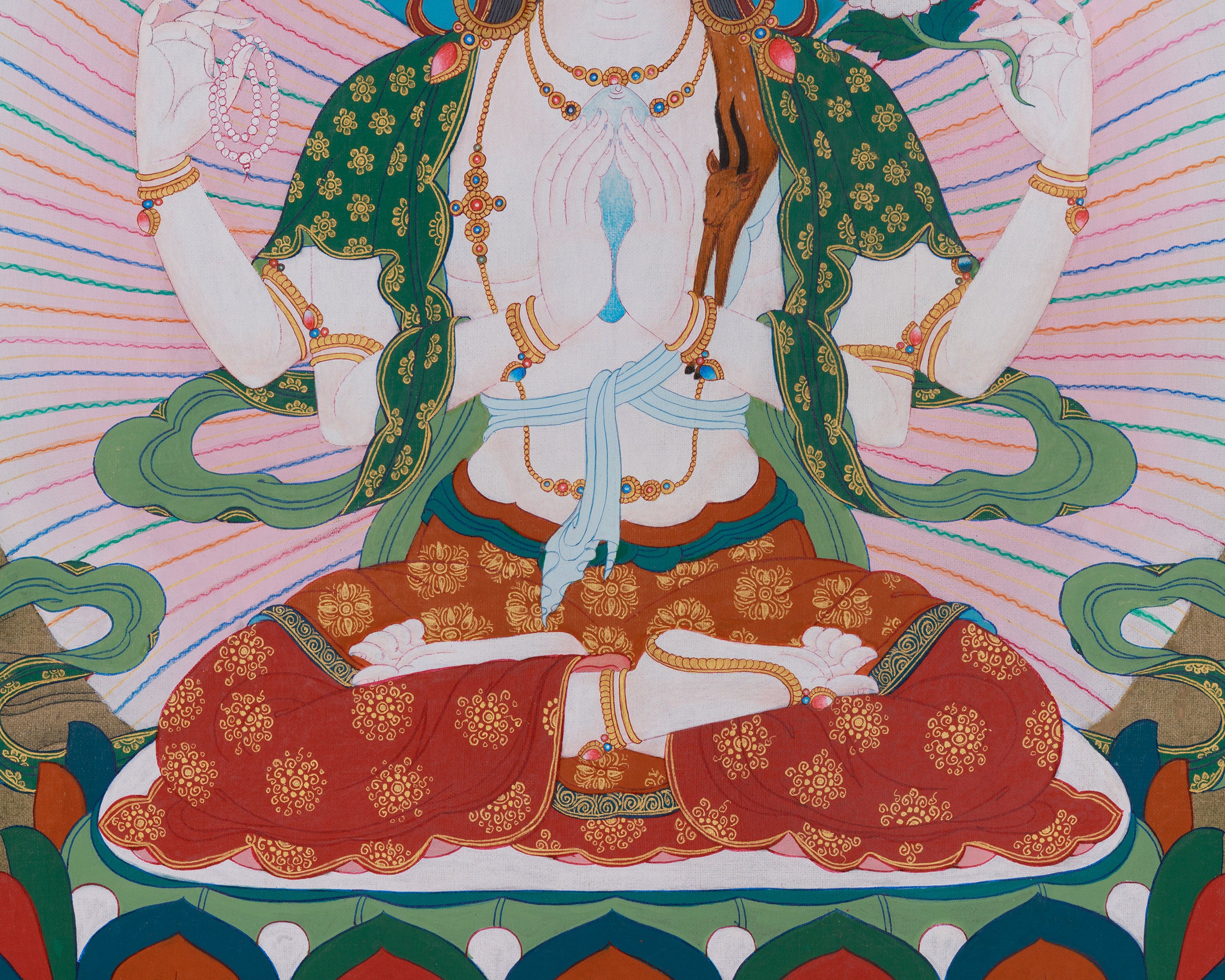 Divine Four-Armed Chenrezig Thangka | A Sacred Thangka of Compassion