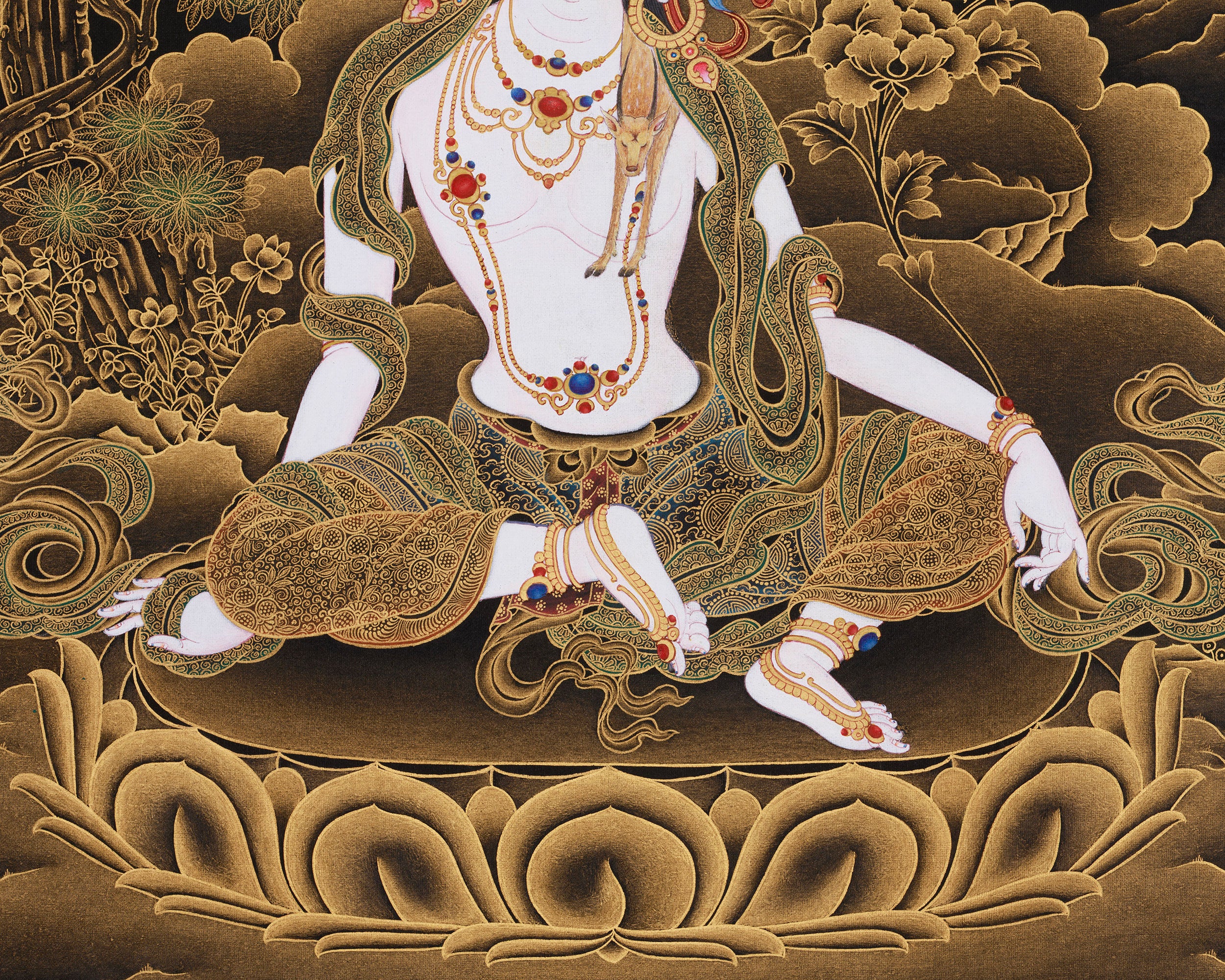Gold on Black Two-Armed Avalokiteshvara Thangka | Bodhisattva of Infinite Compassion