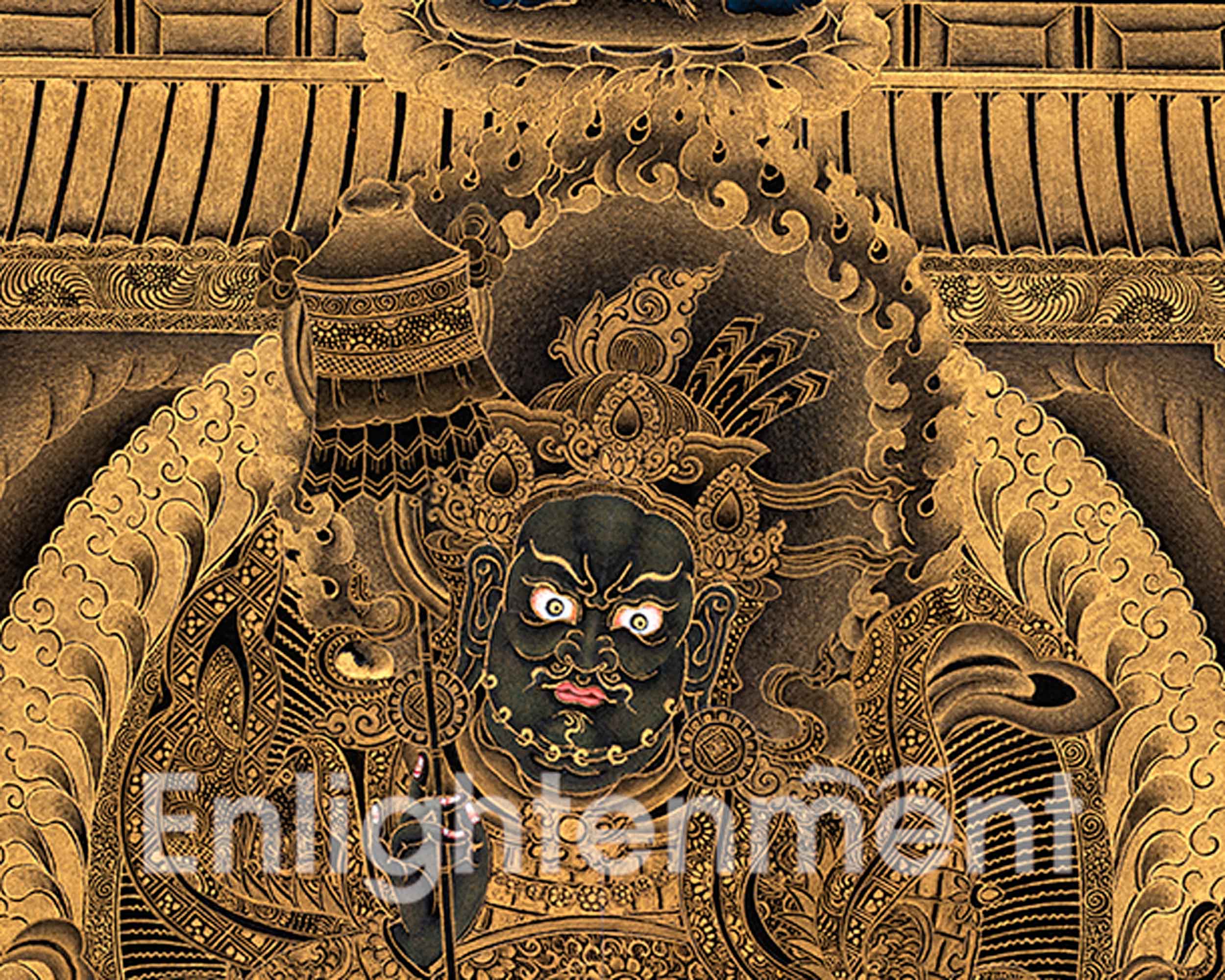 Exclusive Namtoshe Palace Thangka | Traditional Himalayan Art in Black & Gold | Authentic Painting Of Wealth Deity