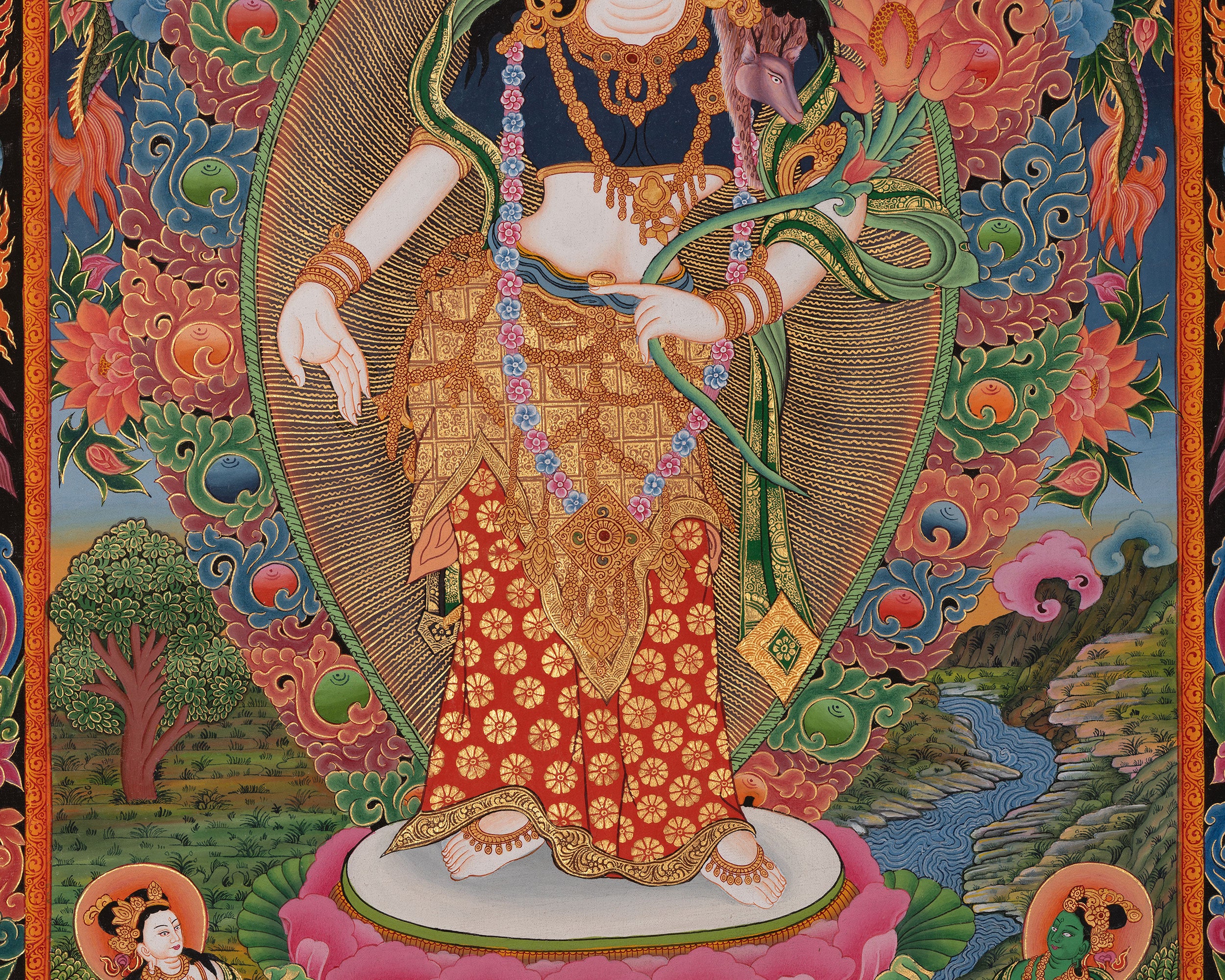 Newari Padmapani Lokeshvara | Rare Genuine Hand Painted Paubha Art