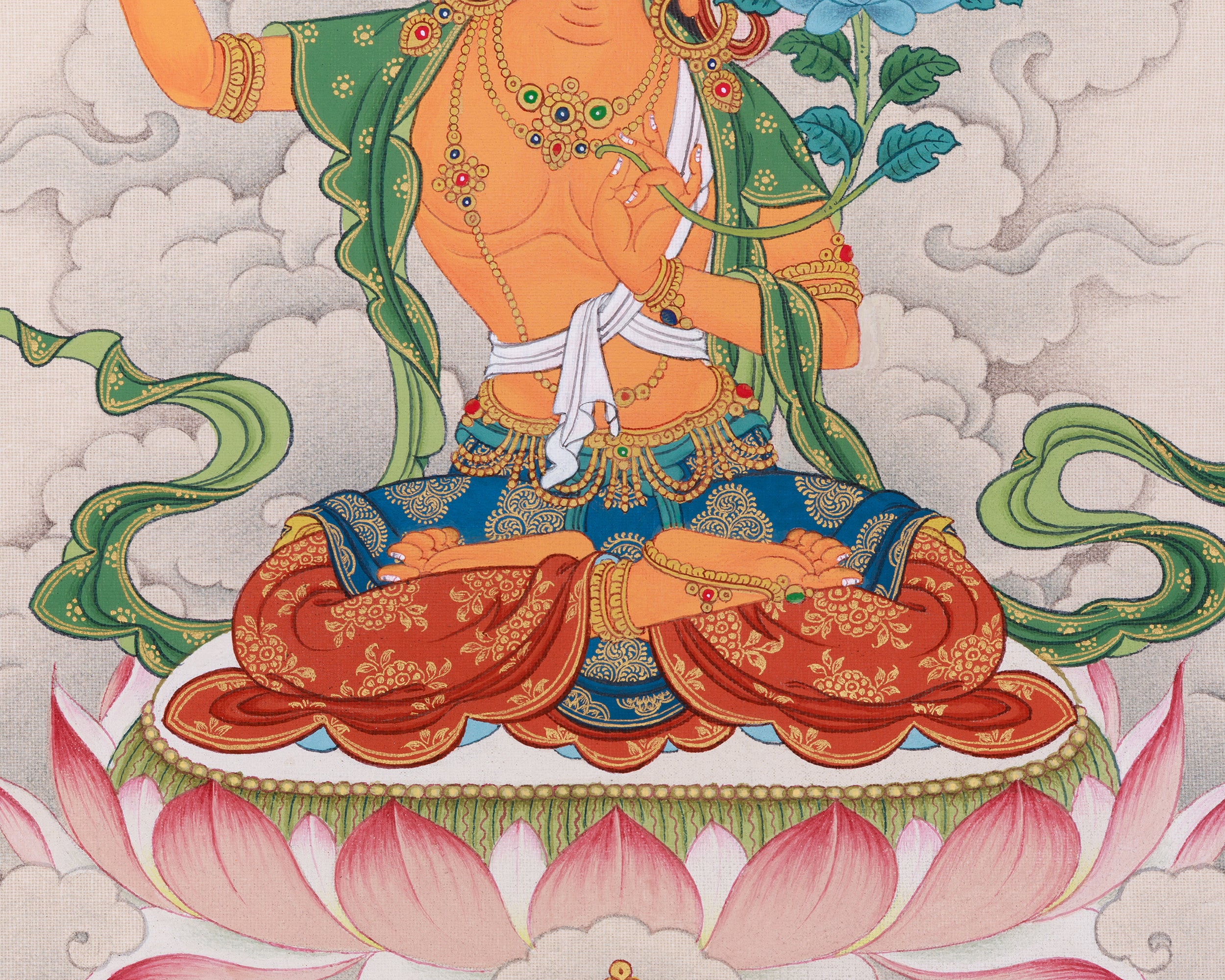 Sacred Compact Manjushri Thangka | Wisdom, Insight & Spiritual Awakening