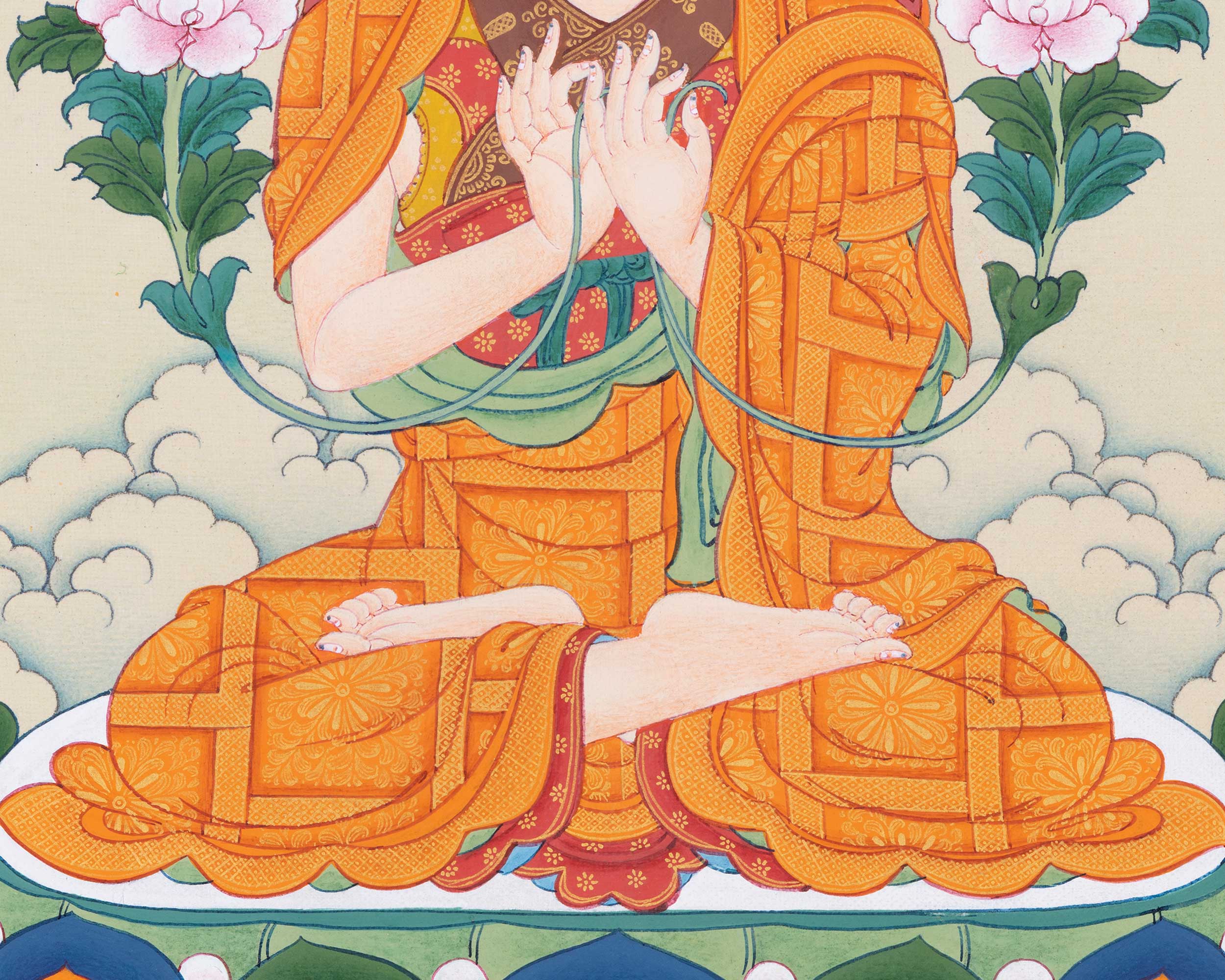 Exquisite Thangka Art Of Je Tsongkhapa | Hand Painted Tibetan Buddhist Artwork |