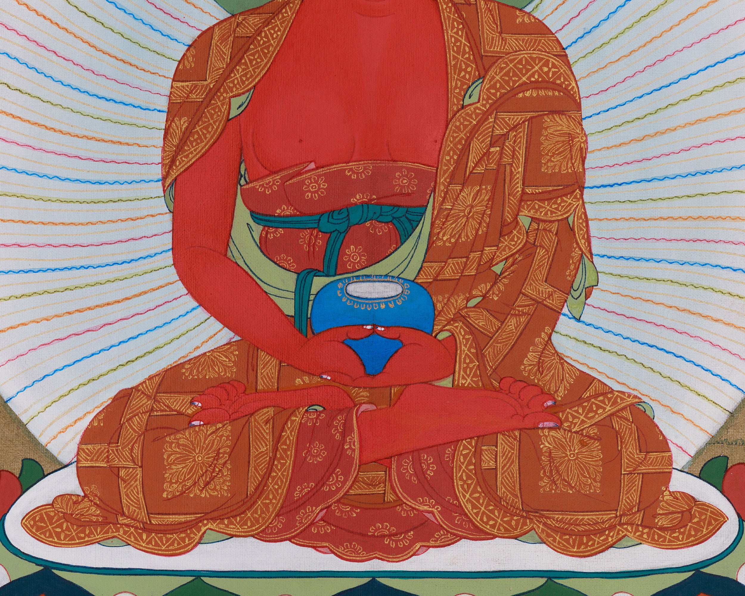 Authentic Karma Gadri Thangka: Amitabha Buddha with Chenrezig and Vajrapani