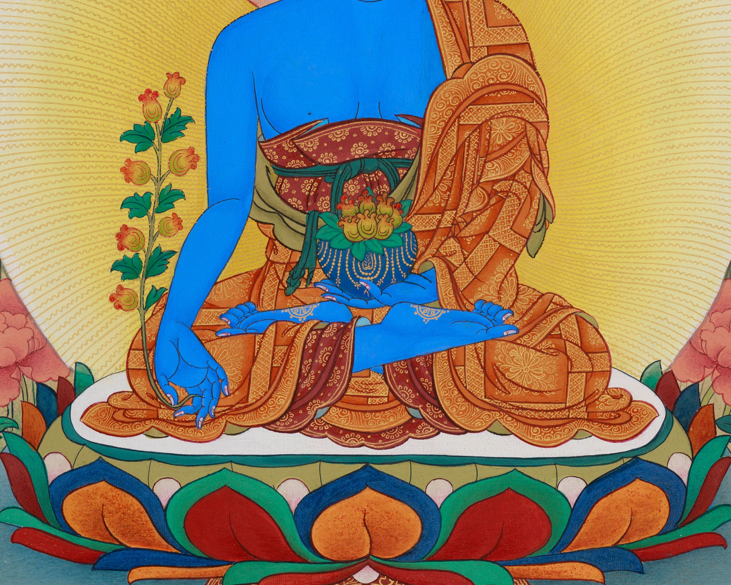 The Eight Healing Buddhas | Embodiments of Buddhist Medicine | Painted with Lhasa Stone Hues