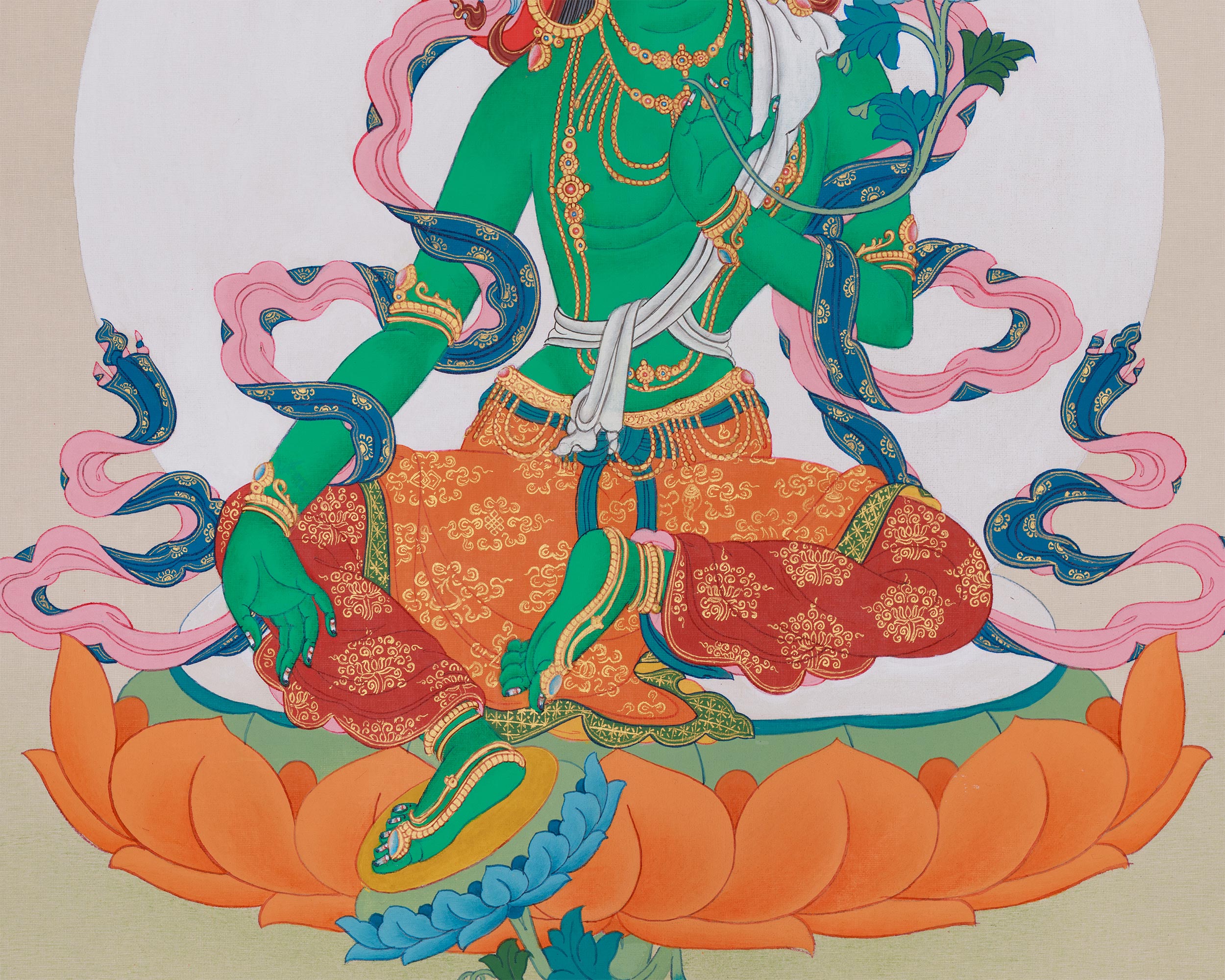 Green Tara Thangka Goddess of Compassion | Spiritual Wall Hanging