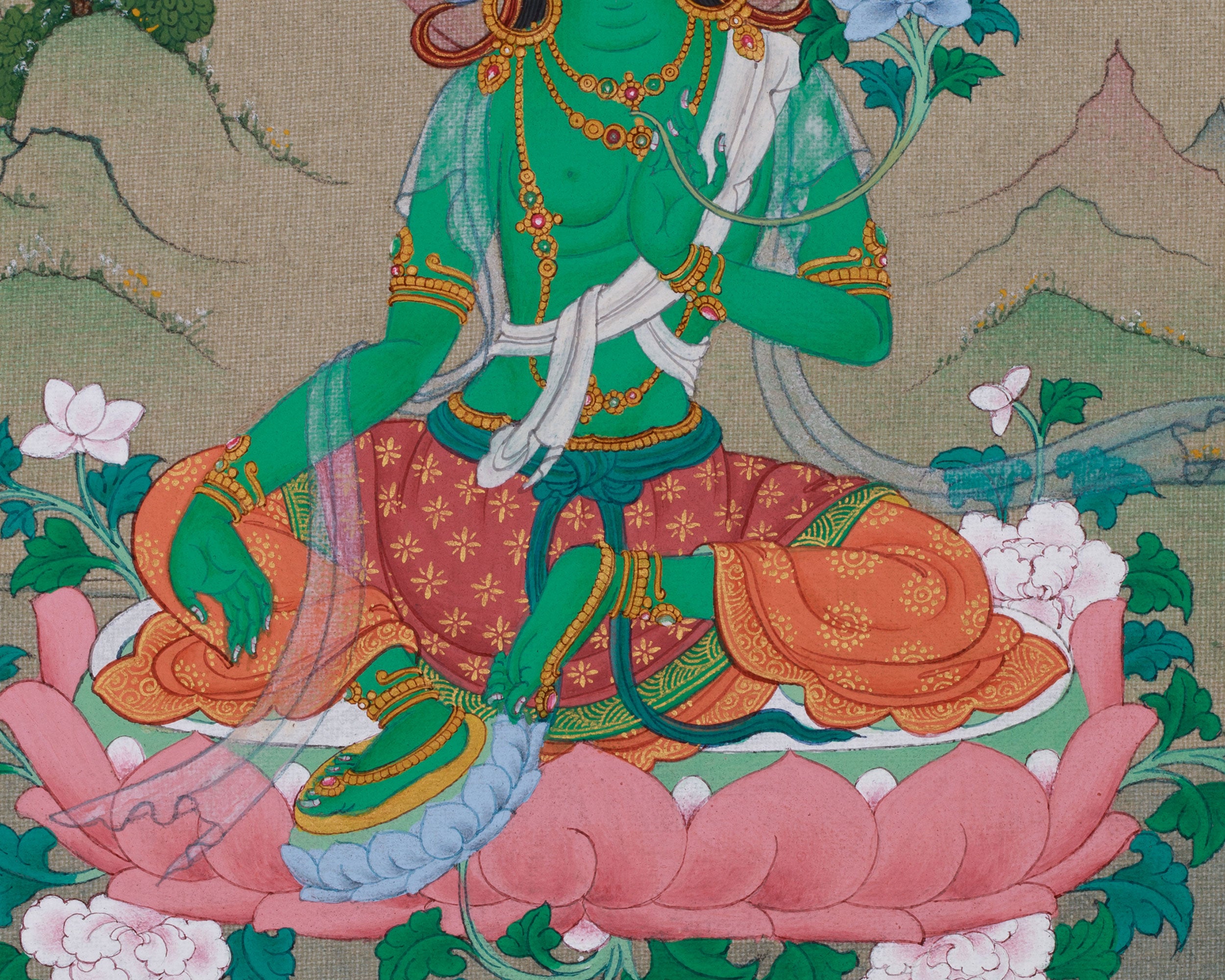 Original Hand-Painted Mother of Liberation, Green Tara Art | Compassionate Protector