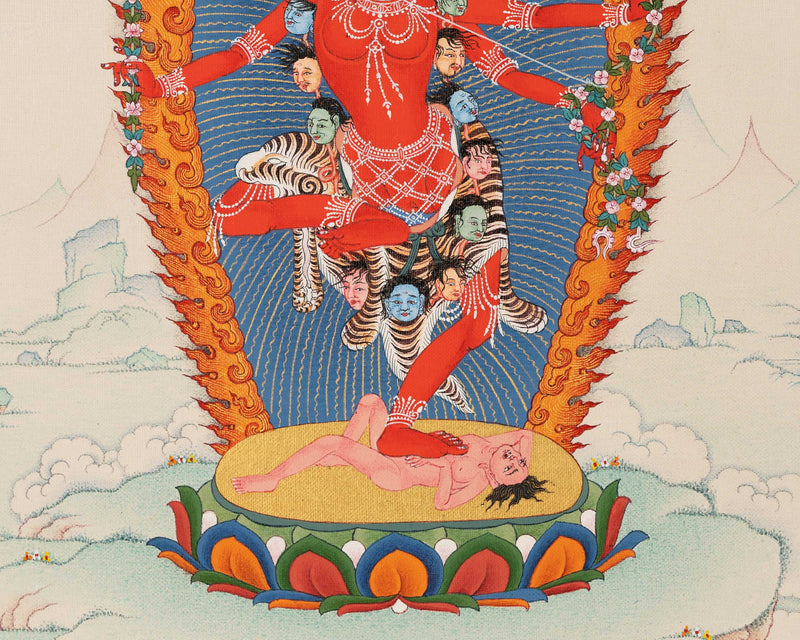 Hand-Painted Himalayan Thangka For Kurukulla Mantra Pratice | Traditional Tibetan Dakini Art