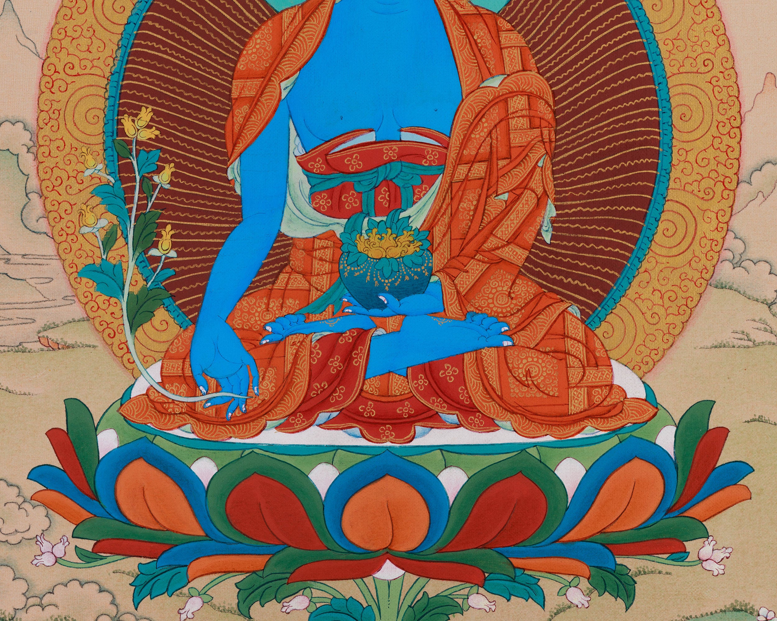Tibetan Blue Bhaisajyaguru Thangka | Medicine Buddha For Healing