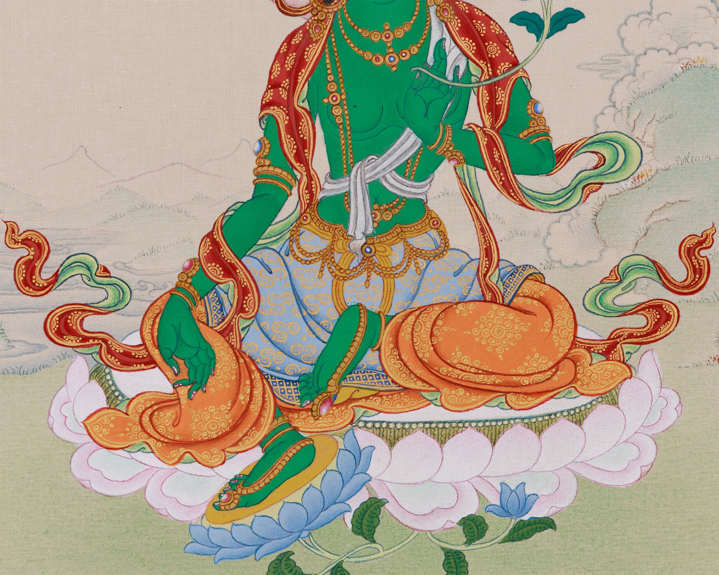 Goddess Shyama Tara Painting | Tibetan Female Buddhist Deity