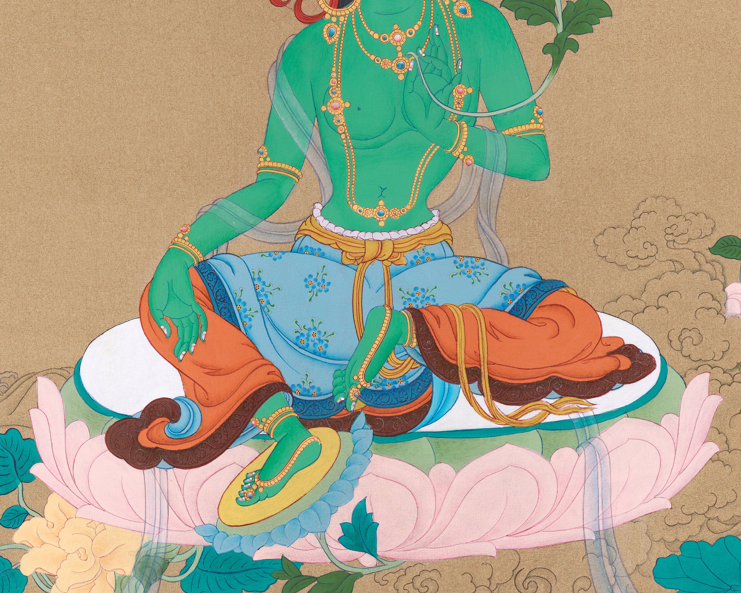 Sgrol-ljang (Green Tara) Thangka - Tibetan Goddess of Wisdom