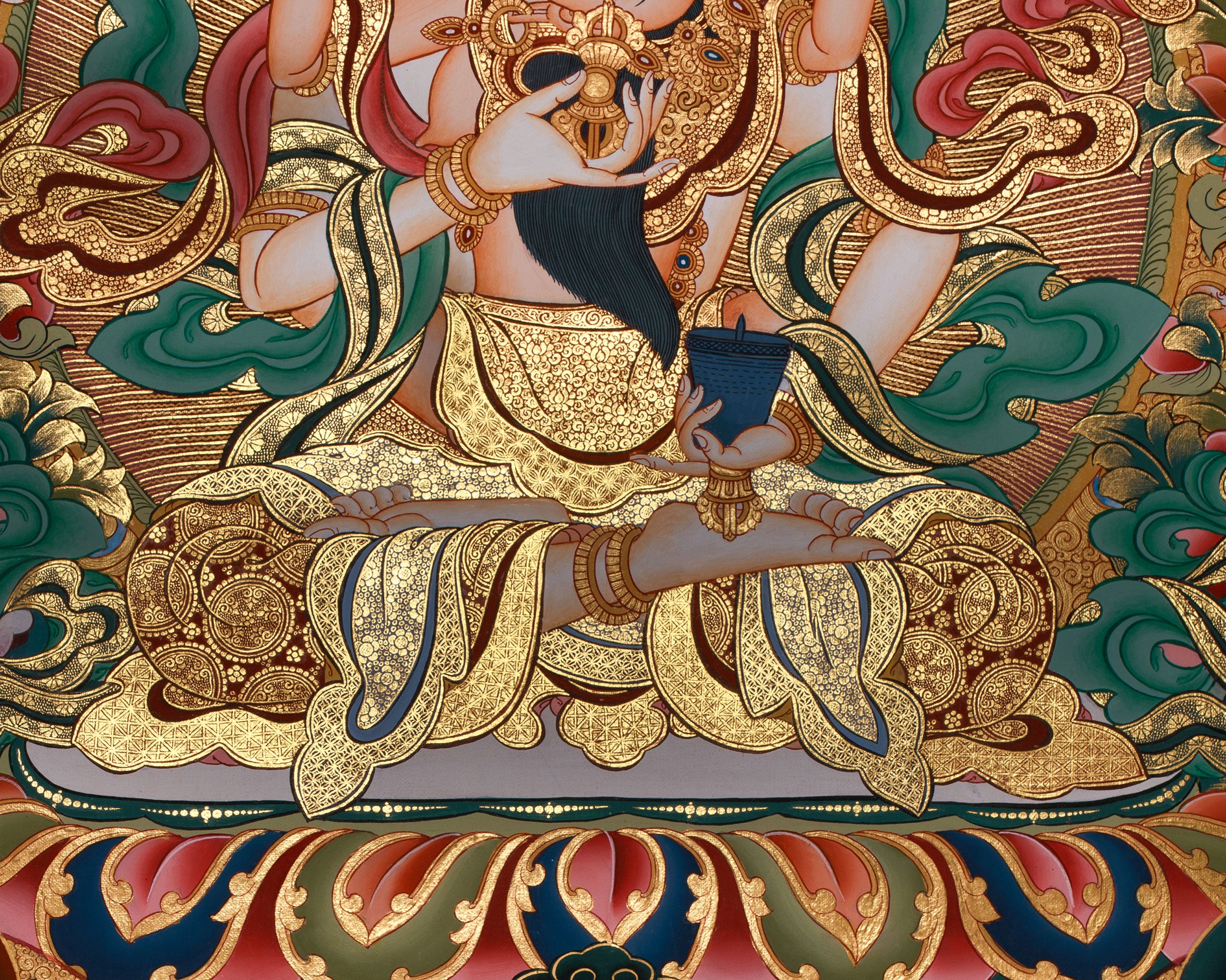 Unique Tibetan Vajrasattva and Consort Thangka | Spiritual Masterpiece with Gold Accents