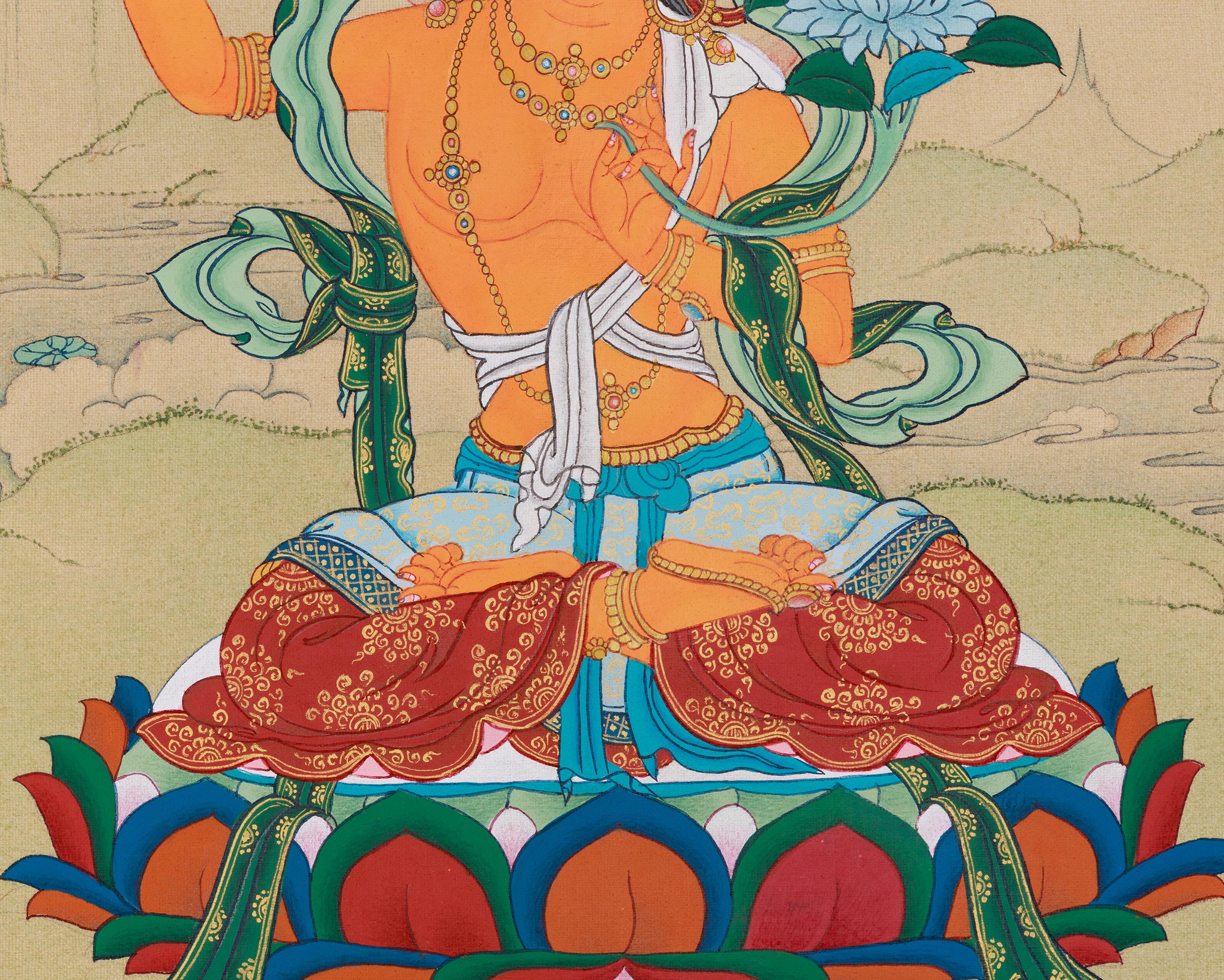 Traditional Bodhisattva, Manjushri Thangka | Tibetan Buddha of Wisdom