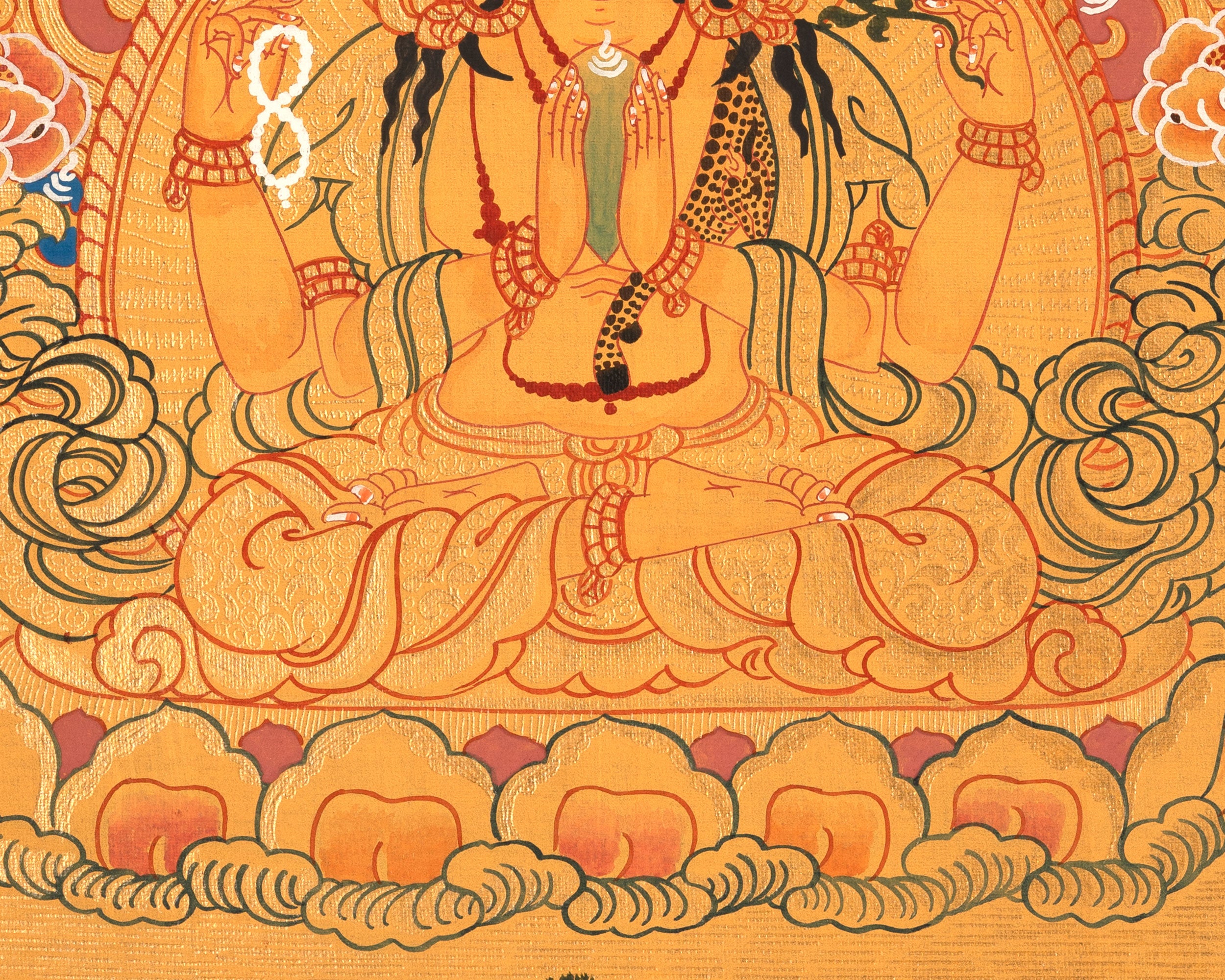 12 Inches Four Armed Chenrezig | Tibetan Bodhisattva Painting