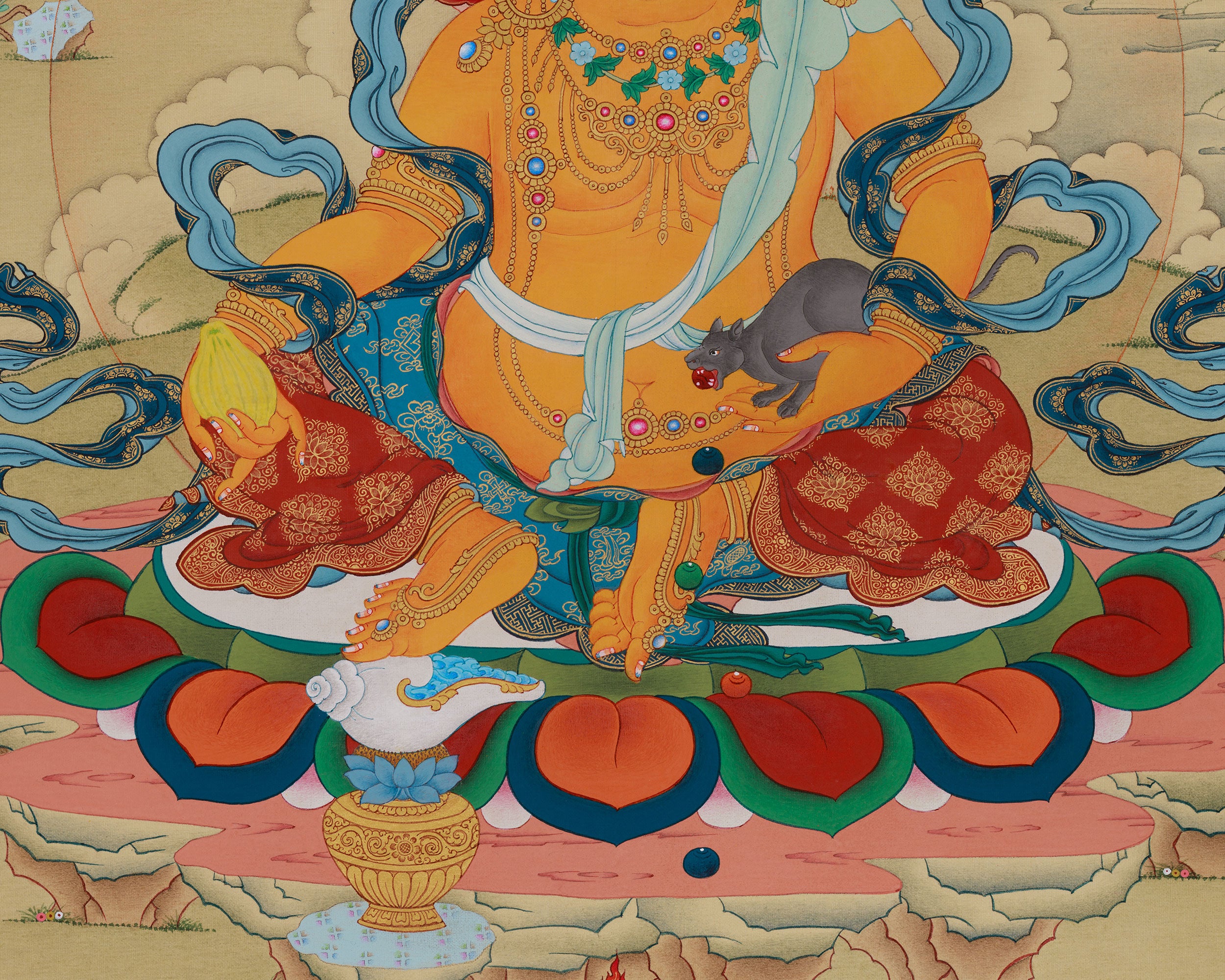 Himalayan Dzambhala Thangka | The Embodiment of Wealth | Wall Hanging