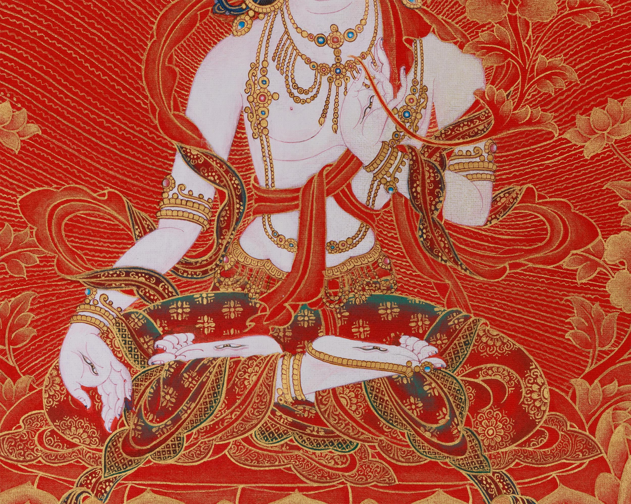 Golden White Tara Goddess Thangka | Divine Mother of Long Life