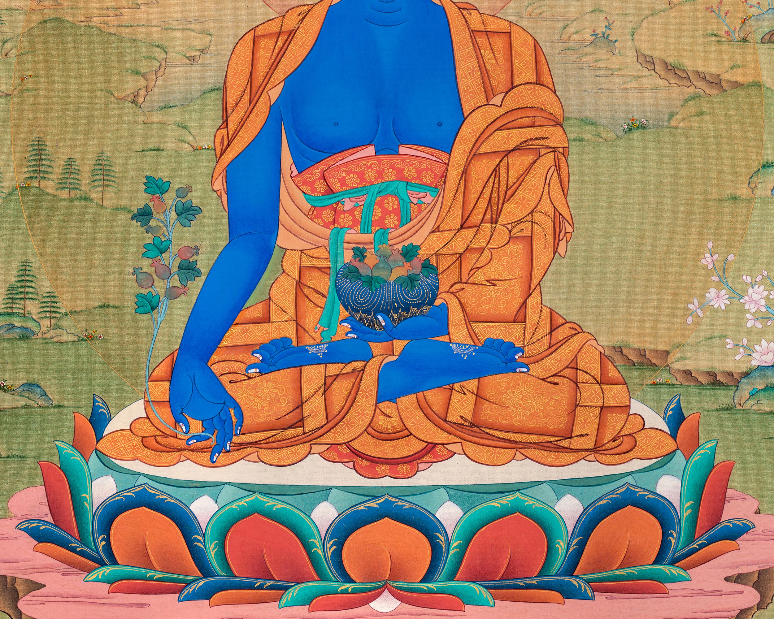Radiant Medicine Buddha Thangka Print (18x23 inches)