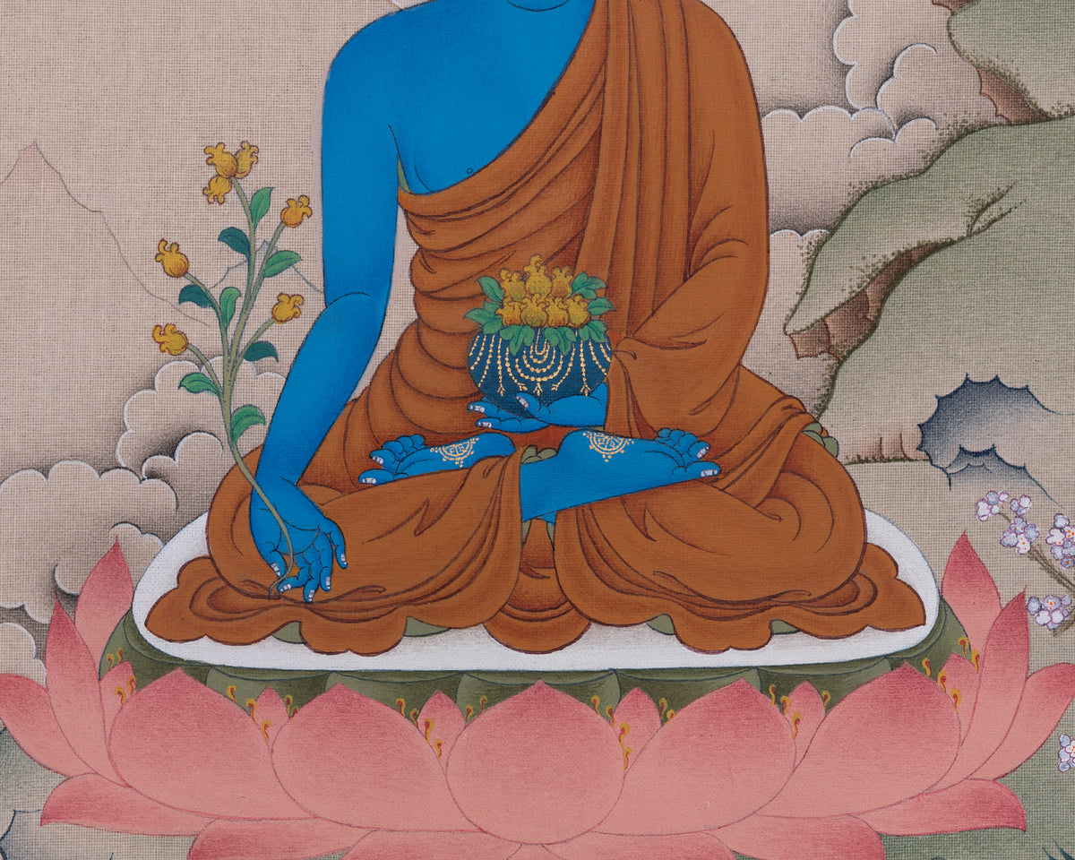 Medicine Buddha Healing Deity Thangka | Bhaishajyaguru Artwork