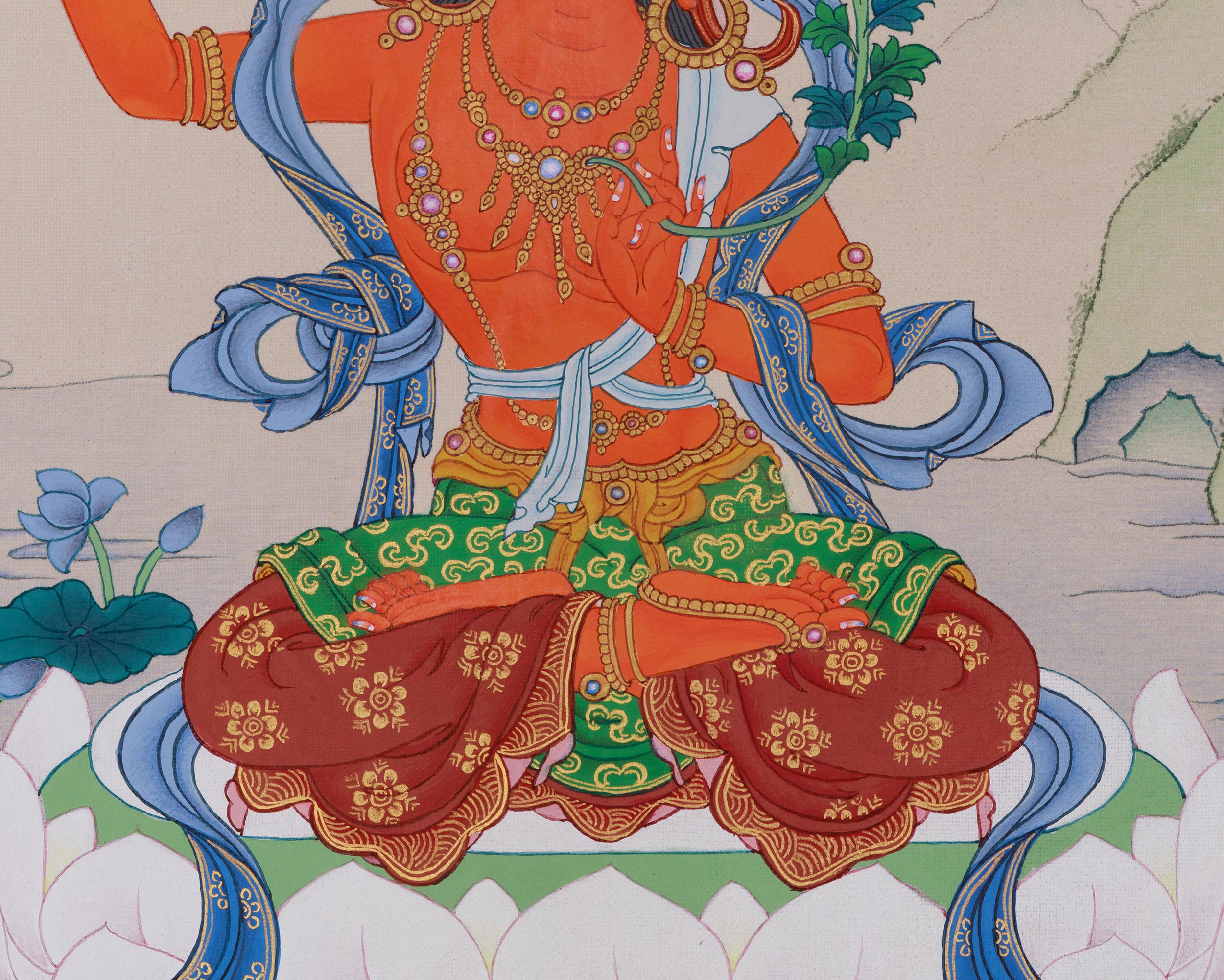 Handpainted Thangka of Manjushri | Embodiment of Wisdom
