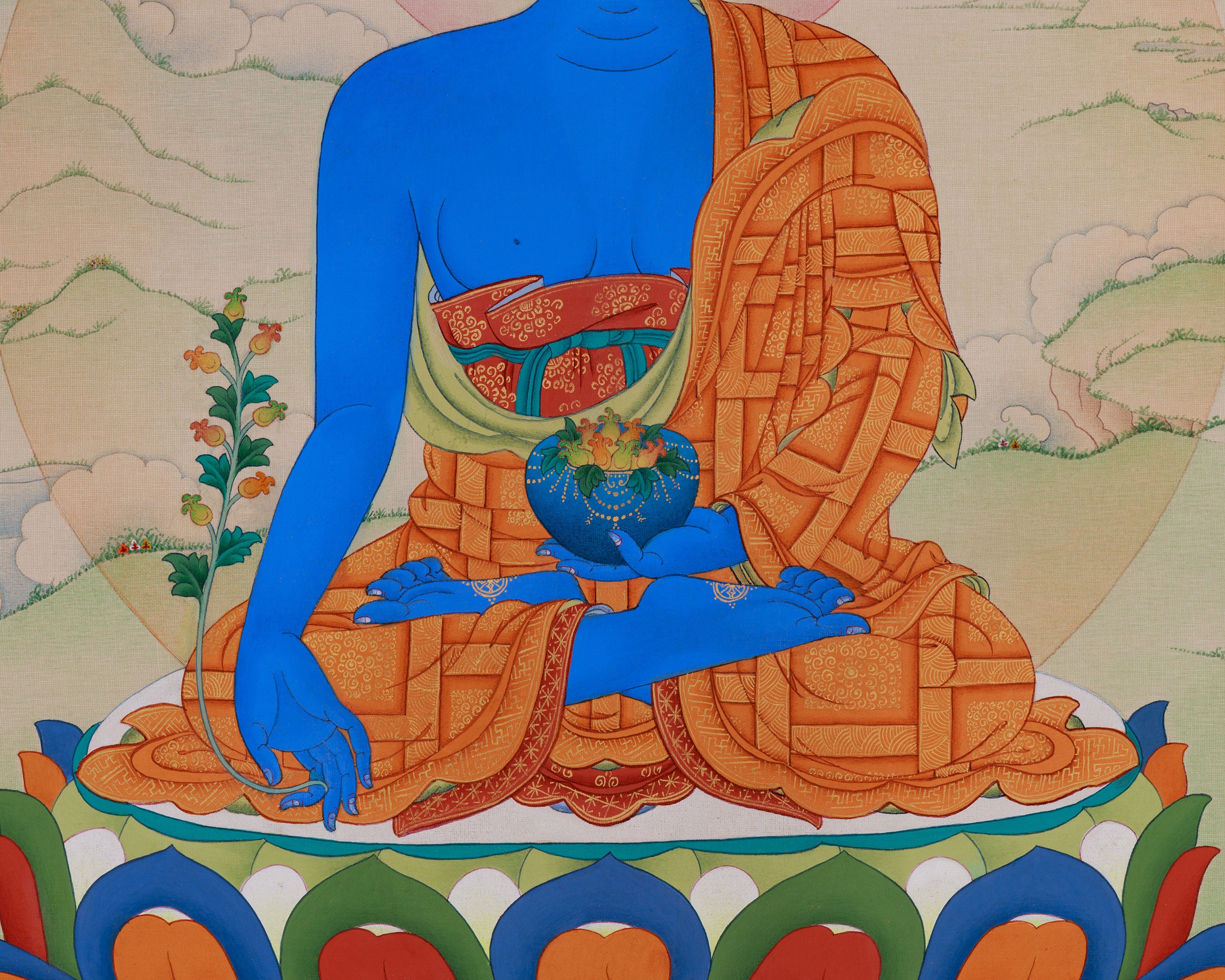 Divine Medicine Buddha Thangka | A Sacred Representation of Healing and Protection
