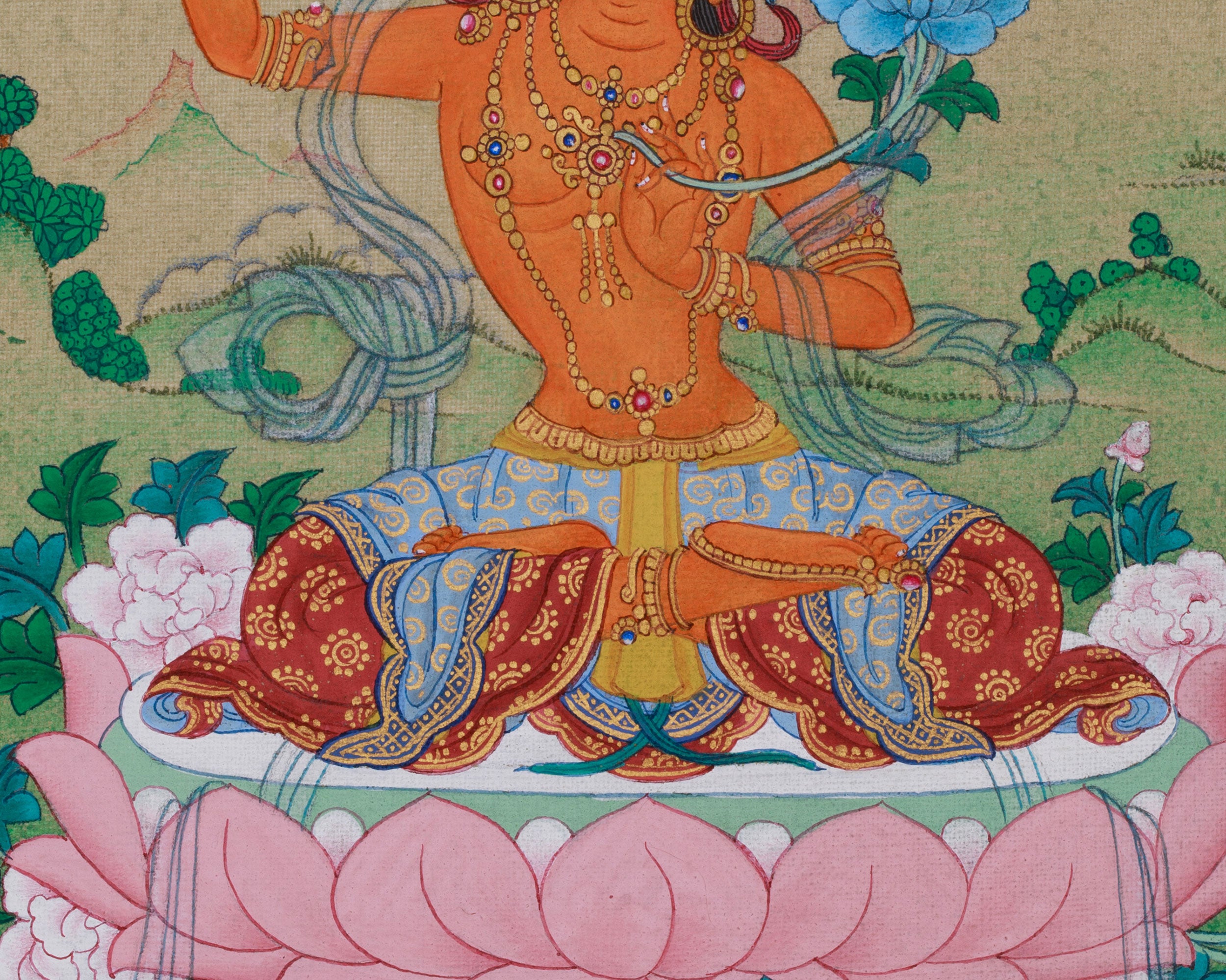 Embodiment Of Wisdom Manjushri Thangka | Wielding Flaming Sword