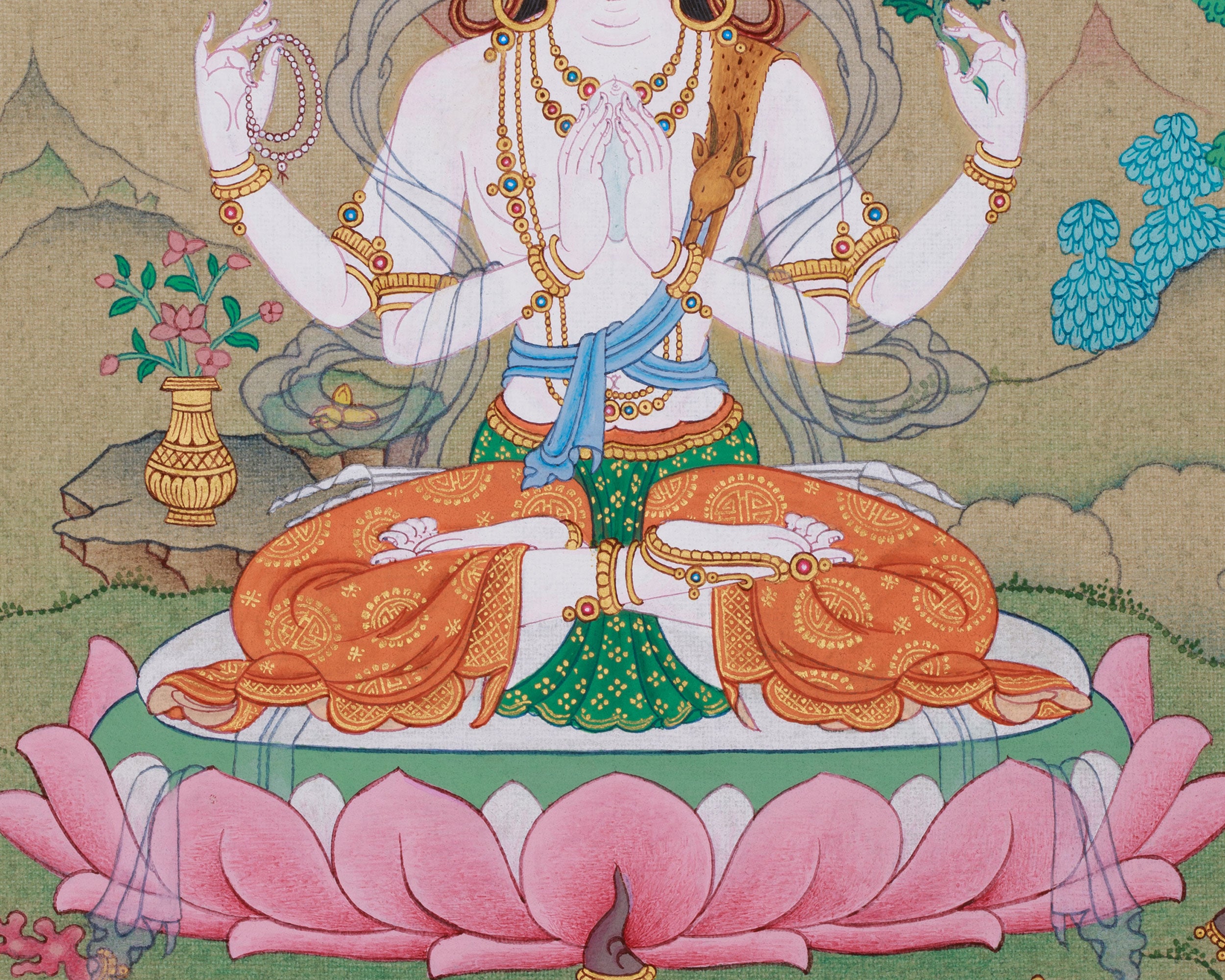 The Four Armed Chenrezig Thangka | Avalokiteshvara’s Boundless Compassion