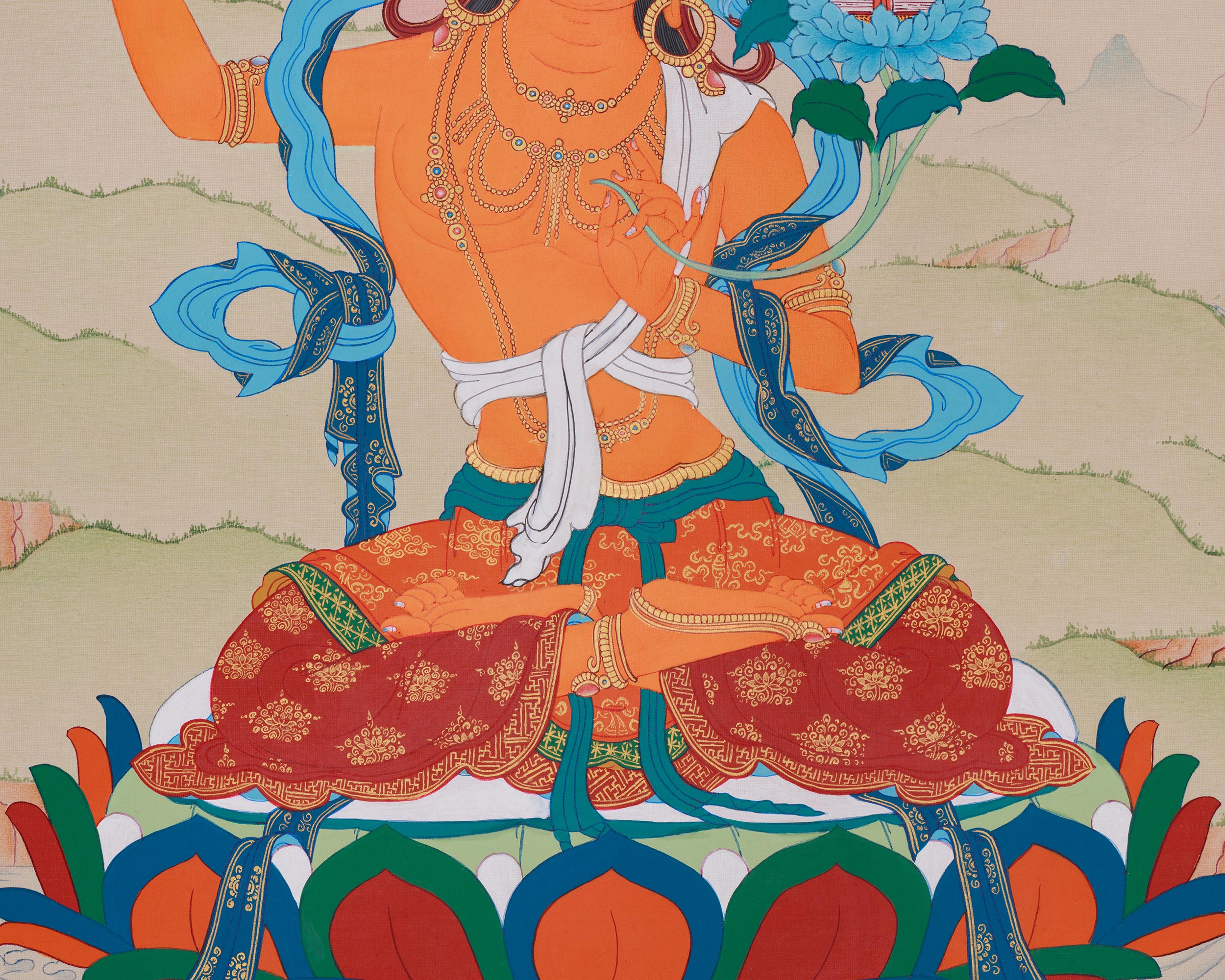 Handmade Bodhisattva Manjushri Thangka | Buddha of Knowledge and Wisdom